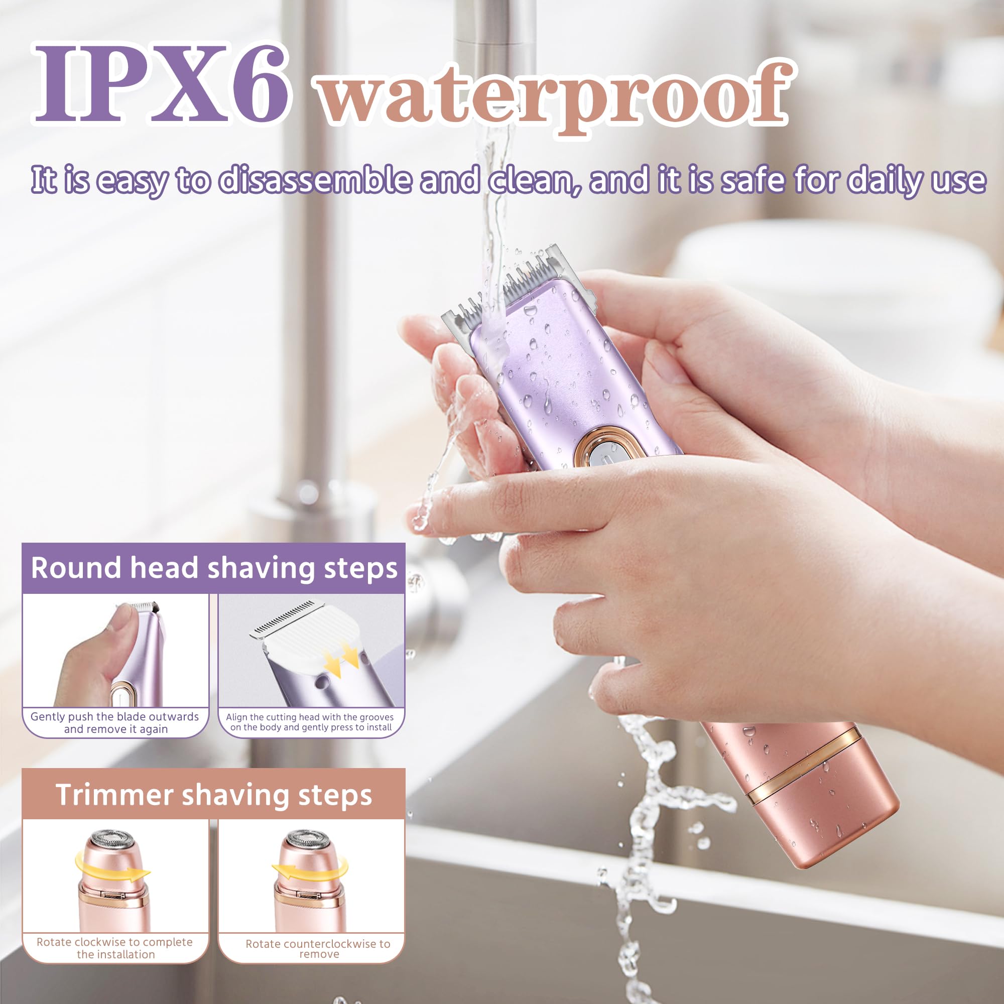 Afeitadora eléctrica 2 en 1 para mujer, recortadora de bikini de doble cabeza, impermeable IPX7, uso húmedo y seco, recortadora de vello corporal y removedor de vello facial para bikini, piernas 5