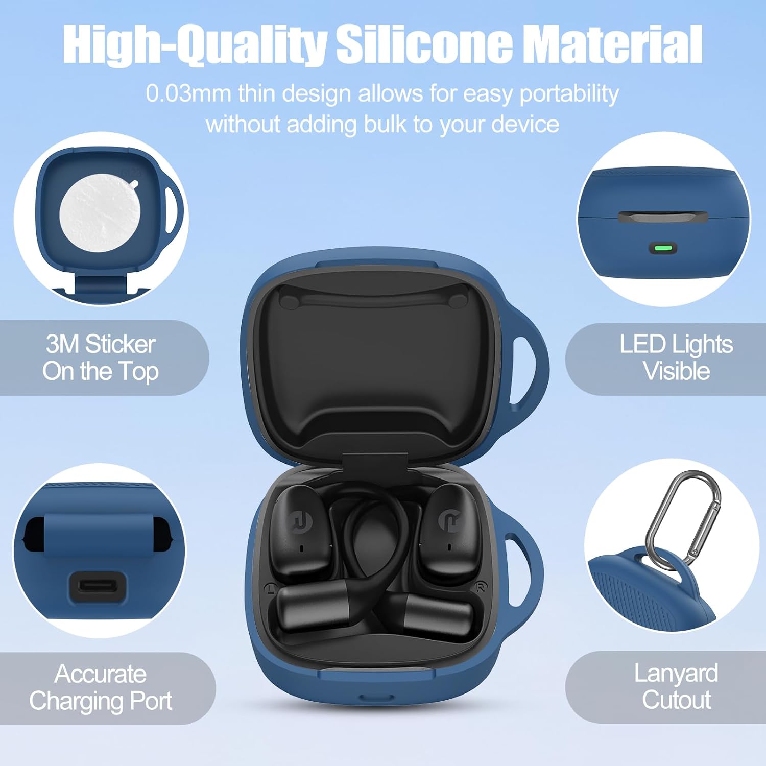 Silicone Case for Raycon Essential Open Earbuds [Dark Blue], with Carabiner All-Round Protection Scratch-Resistant Washable Soft Skin Wireless Open Ear Headphones Ultra-Lightweight Cover - Image 4