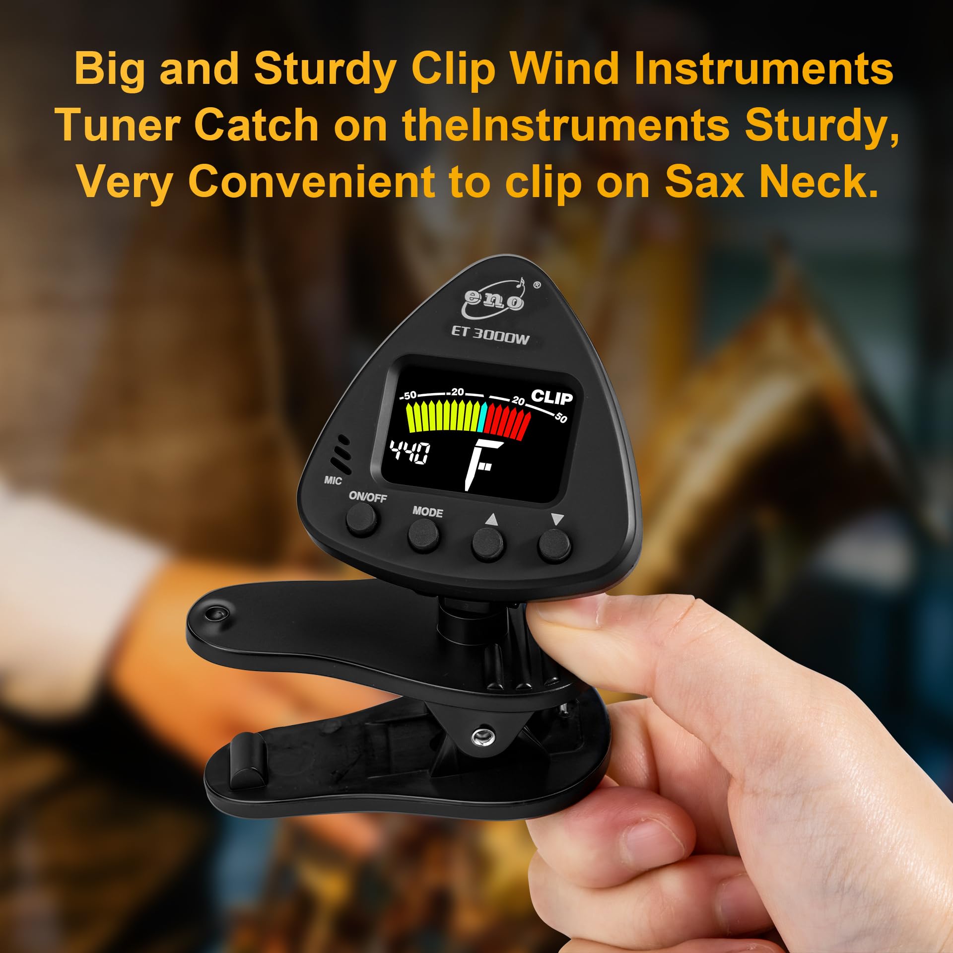 ENO MUSIC Professionelles Stimmgerät für Altsaxophon mit farbigem LCD-Display – solides Blasinstrumentenstimmgerät, Saxophon-Zubehör für Musiker