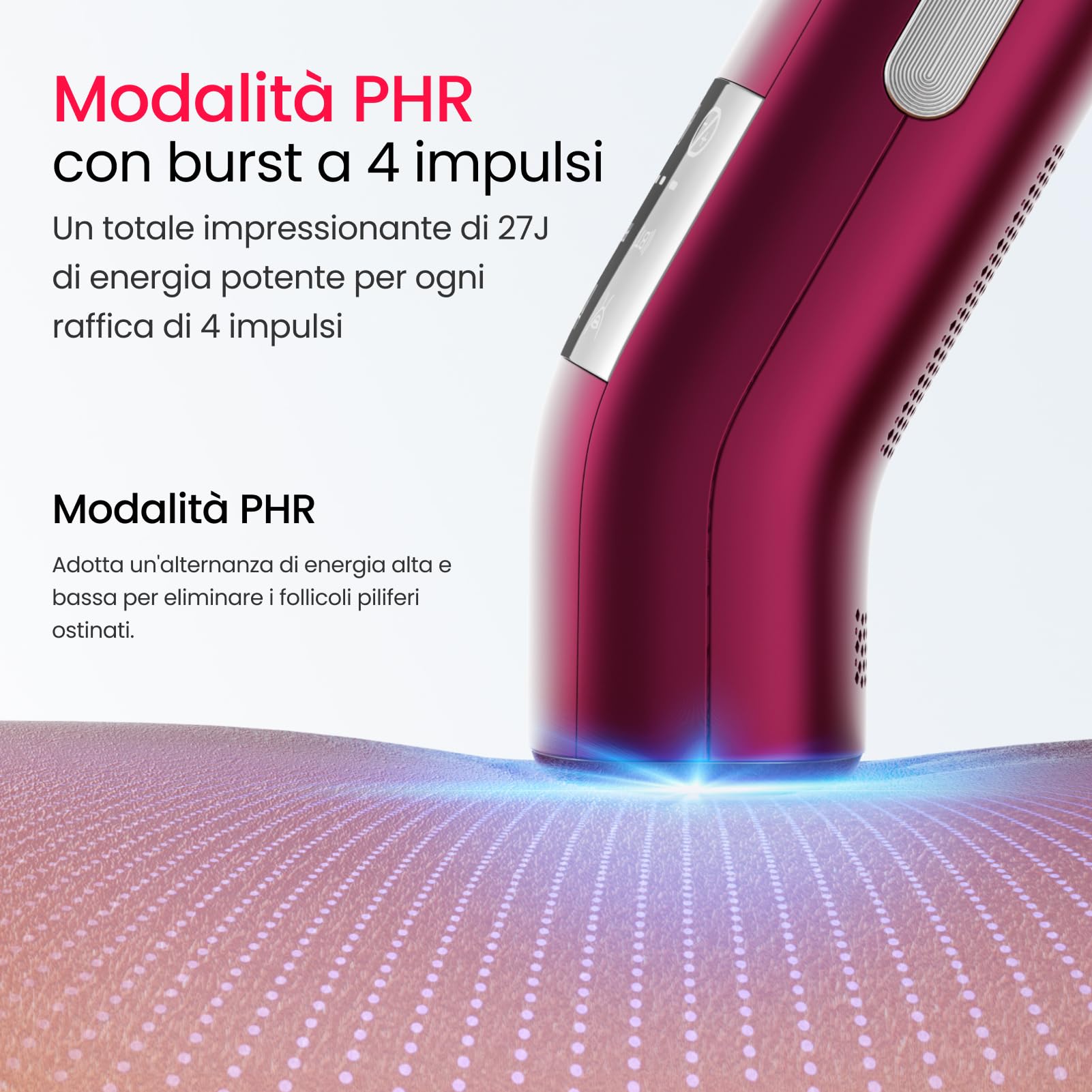 27J 100W Epilatore Luce Pulsata a quattro impulso, doppia luce, zaffiro 2°C Depilazione Indolore, 16,6 cm² di comfort, modalità PHR & 4X efficace e AI APP per peli resistenti, veloce e sicuro