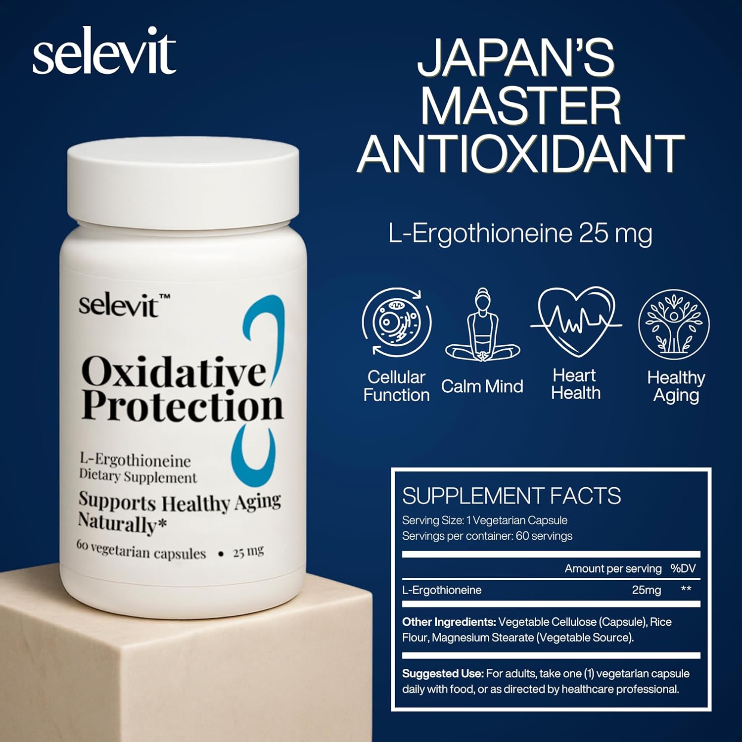 Oxidative Protection (L-Ergothioneine) 25mg - 60 Vegetarian Capsules, High-Purity & Potency, Nurtures Youthful Glow and Energy Daily, 30-Day Supply, GMP Certified, Made in USA - Image 2