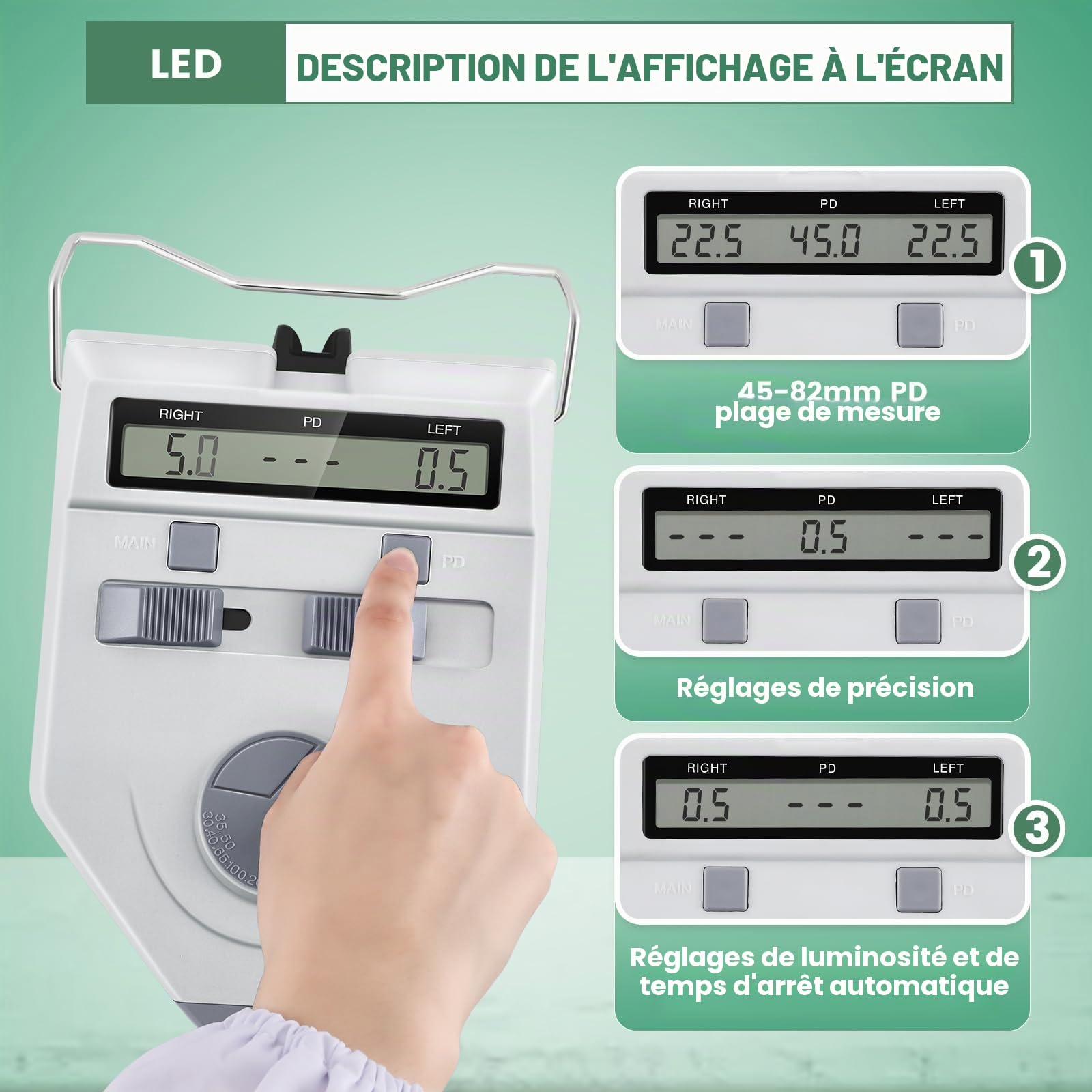 Huanyu Pupillomètre Numérique Optique PD Meter 45-82mm Mesureur de Distance Pupillaire avec Bouton Mesure des Pupilles Affichage LCD Précision 0.1-0.5mm Optométrie pour École Hôpital(LY-9AT)