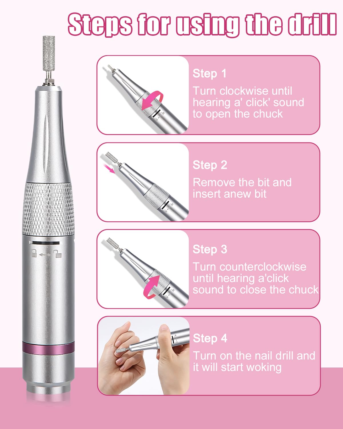 Ponceuse pour Ongles, 45000Rpm Lime a Ongle Electrique, Ponceuse Manucure, Ponceuse Ongle Semi Permanent, Ponceuse Ongle Portable pour Polissage, Enlèvement des CallositéS, Pedicure