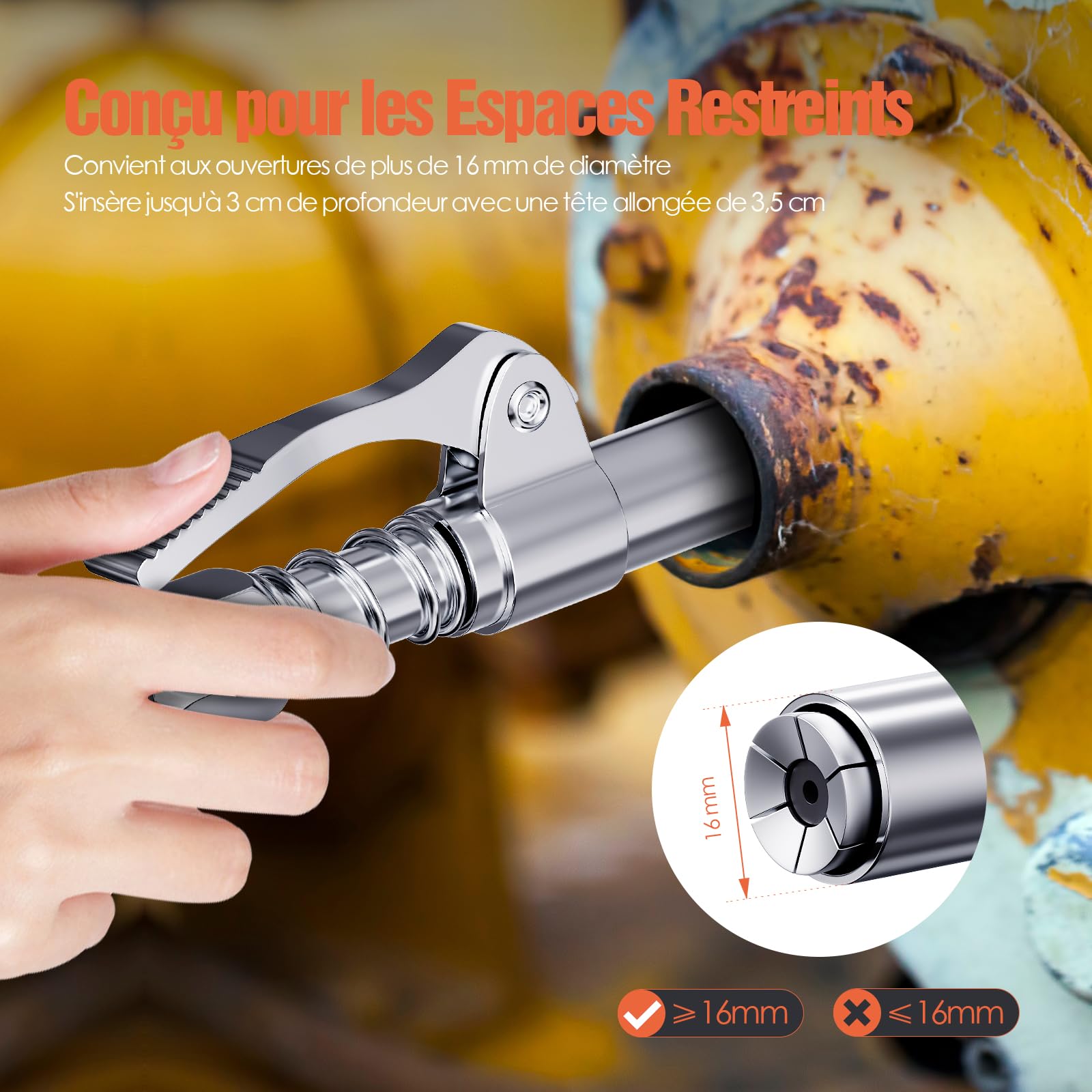 TRILINK Embout Pompe à Graisse 2 Pièces – Embouts Rapides pour Graisseur avec Utilisation à Une Main – Verrouillage à 6 Mors – Adaptateur Graisse Compatible 1/8" NPT, Raccords SAE & Métriques