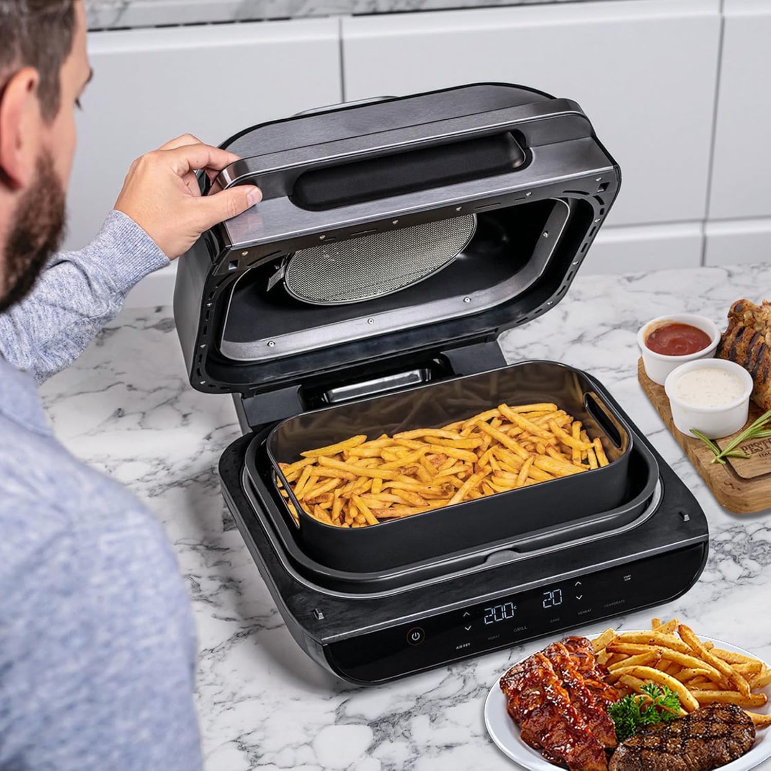 Grill Combo Crisper Basket per Ninja Foodi FG551/DG551 Smart XL Accessori per griglia interna, cestello antiaderente di ricambio per Ninja DG651, accessori per friggitrice ad aria con 100 fodere di