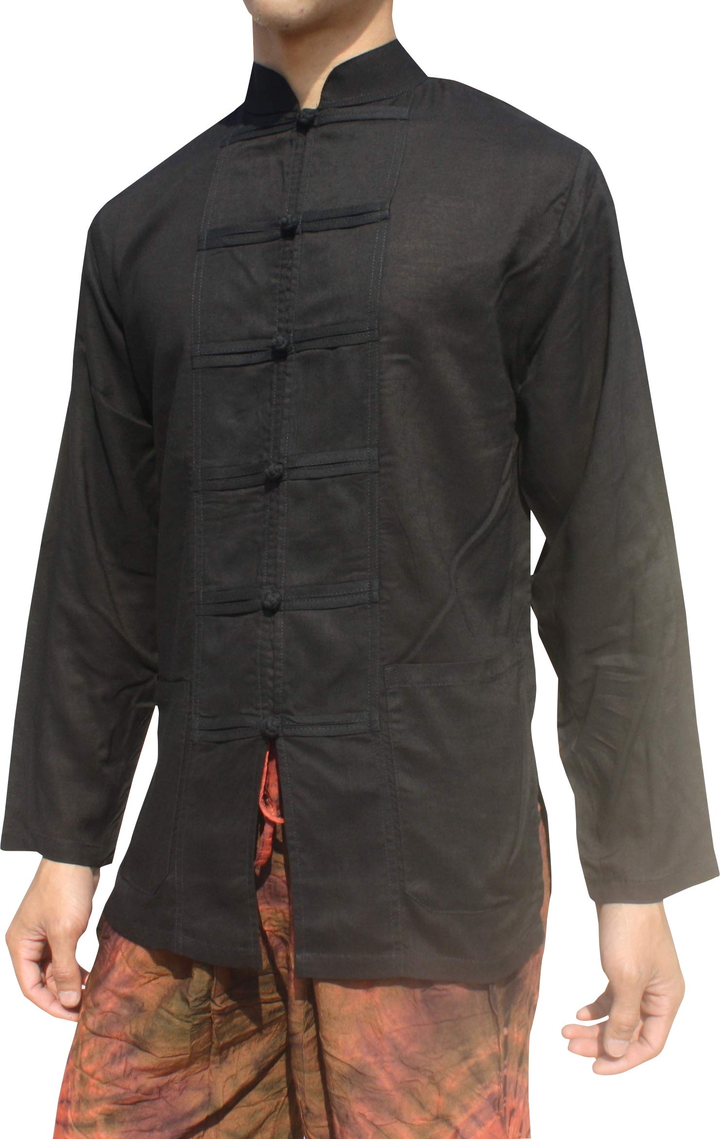 Rayon Viscose Shirt Chinese Button Long Sleeve-image-25