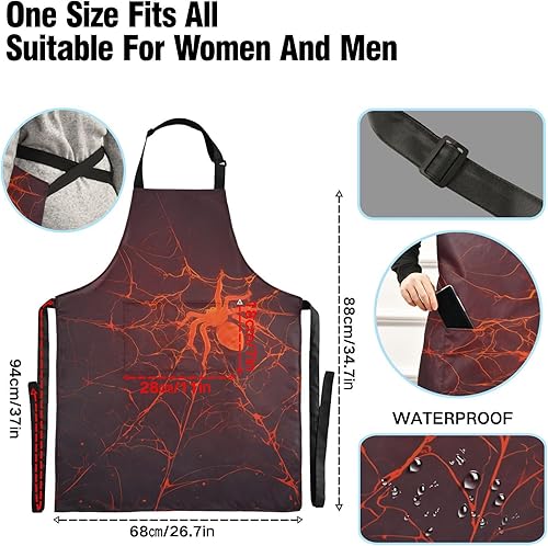 Miniatura 4 de Delantal de araña roja con diseño de araña, impermeable, para mujeres y hombres, para hornear, jardinería, pintura, chef, con bolsillos, cuello