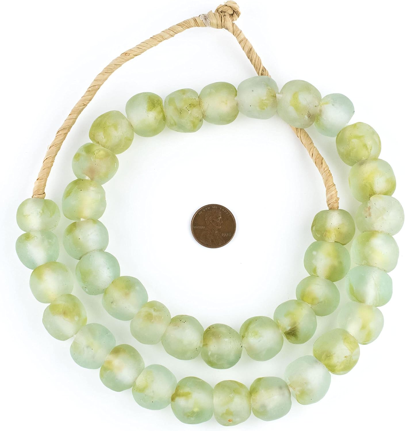 The Bead Chest Lime Swirl Recycled Glass Beads 18mm Ghana African Sea Glass Green Round Large Hole 32 Inch Strand Handmade Fair Trade