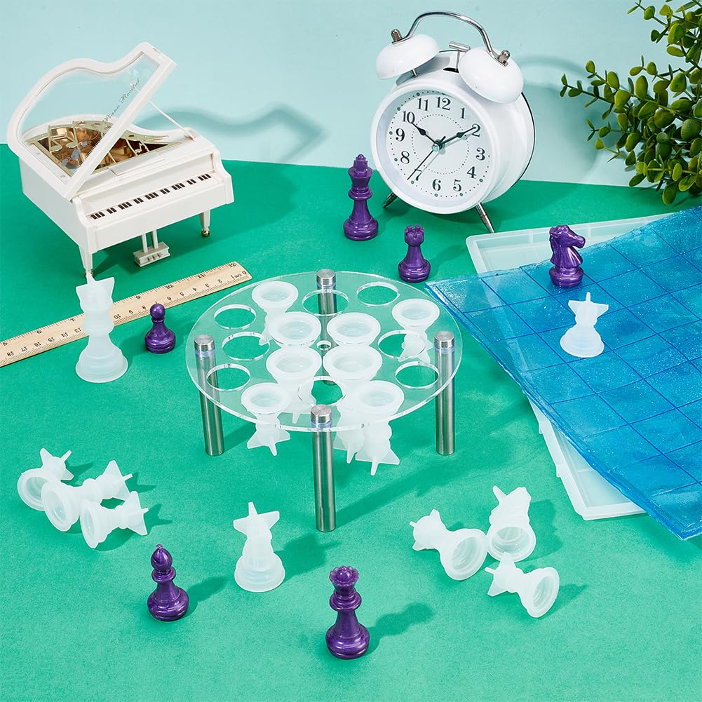 BENECREAT Chess DIY Kit with 1 Round Chess Piece Holder, 1 Chess Board Molds and 16 Silicone Chess Piece Molds for Family Party Board Games and Home Decoration - Image 4