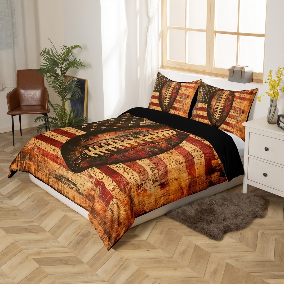 Loussiesd American Football Bedding Set King Size Kids Flag Comforter Cover Set for Boys Girls Teens Rugby Duvet Cover Sports Theme Bedspread Cover(No Comforter - Image 3
