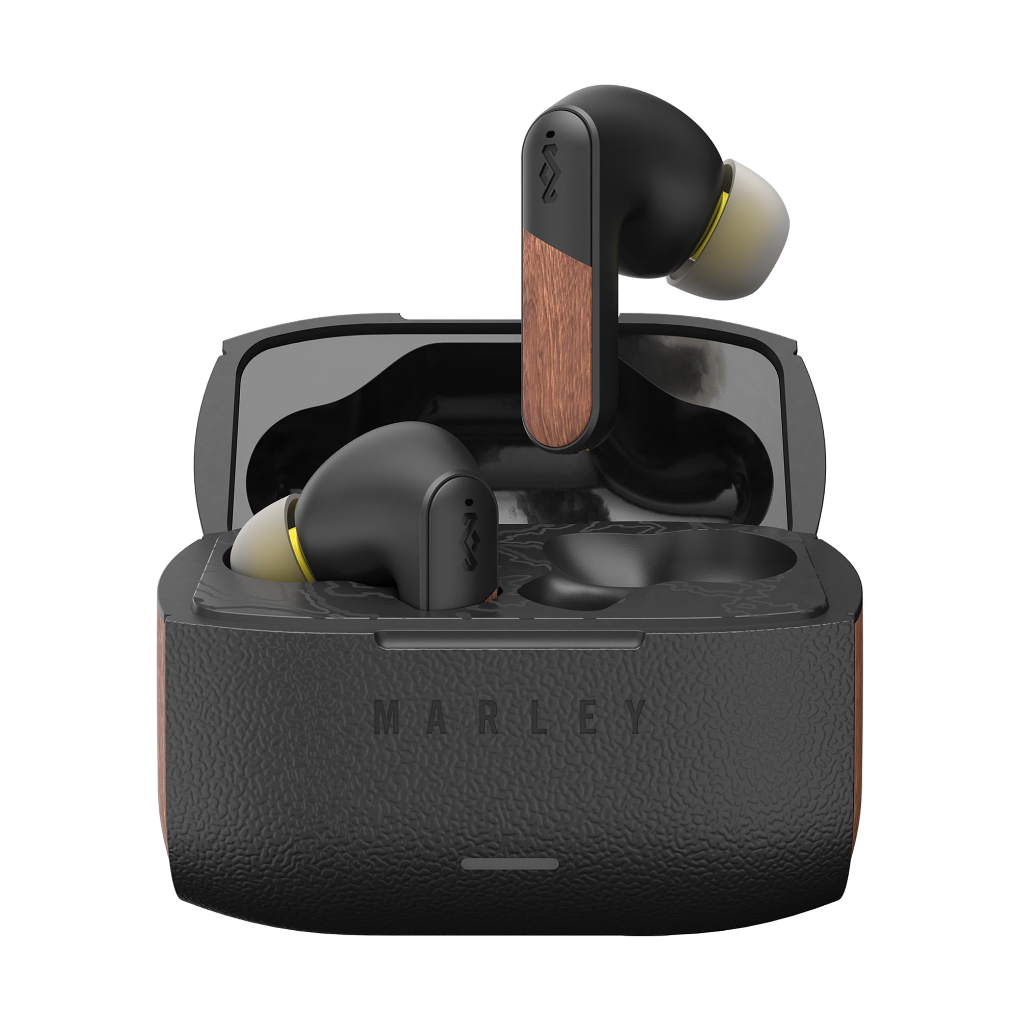 bluetooth earbuds with noise canceling in bamboo and recycled plastics