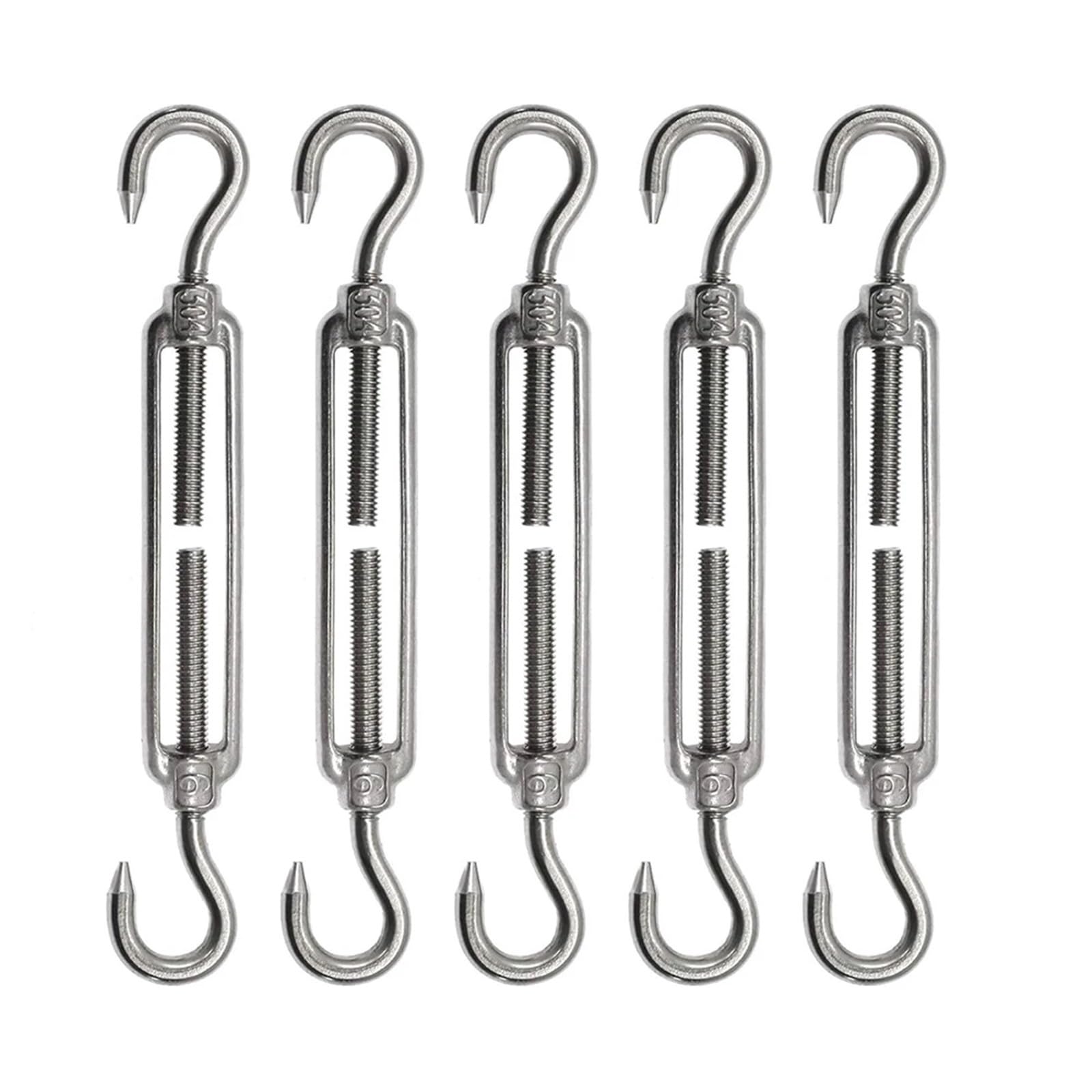 PULaif Turnbuckle Wire Tensioner, Wire Tensioner Turnbuckle Hook And Hook 304 Stainless Steel M6 Pack Of 5 For Garden Wire