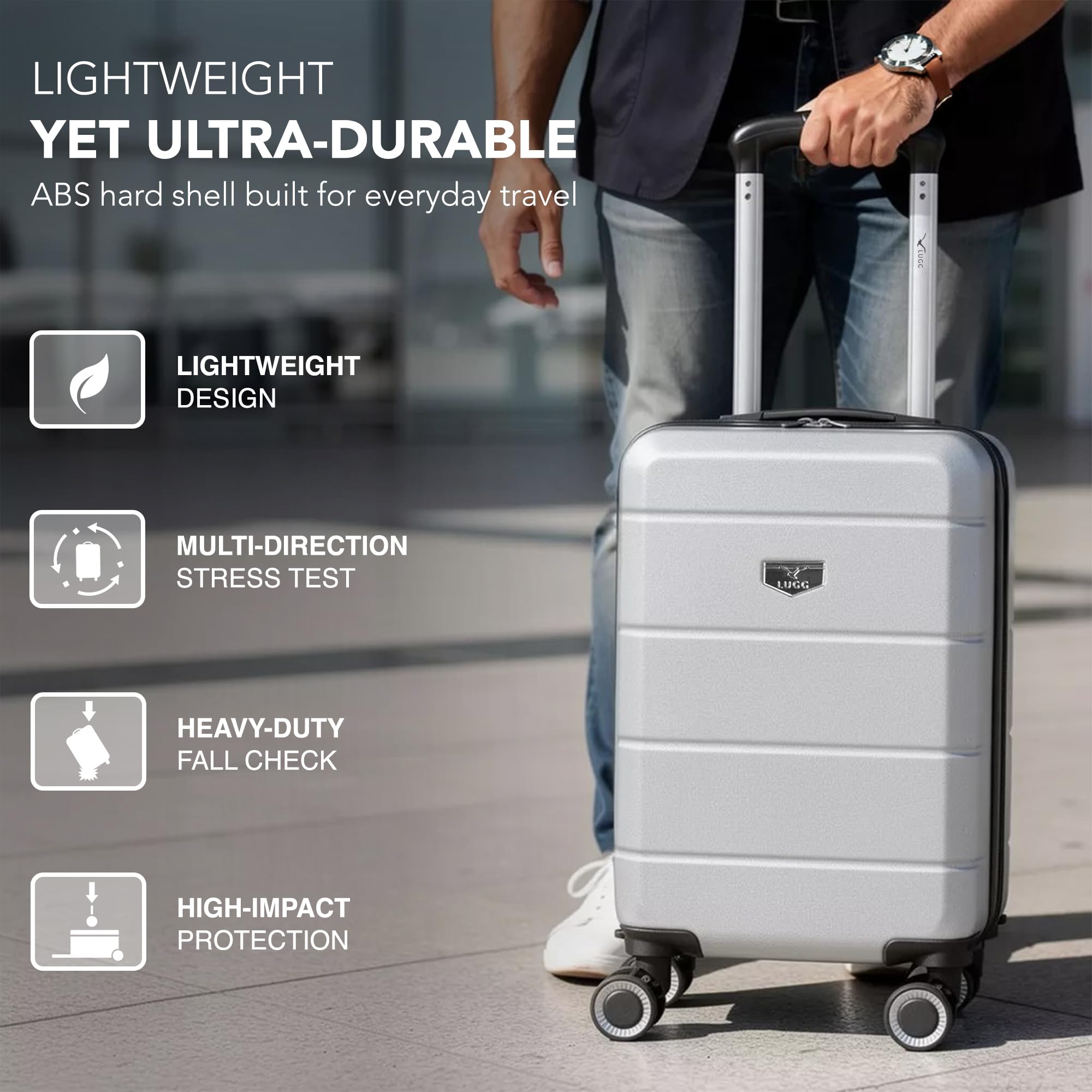 LUGG - Jetset 40cm Suitcase - 40x30x20cm- Ryanair Compatible - Underseat Size - Hard Shell ABS - Spinner & Removable Wheels - Lightweight Travel Luggage- Cream/Brown — view 152