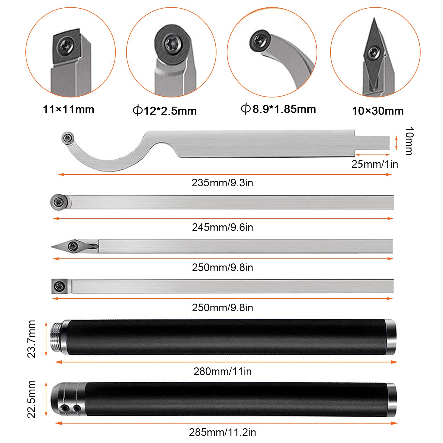 Outillage De Gouges Tournage Bois, Acier Allié Outils De Tournage, Kit Contient Fraise En Carbure De Diamant/Rond/Carré, Outils De Tournage Du Bois Avec Poignée En Alliage Amovible