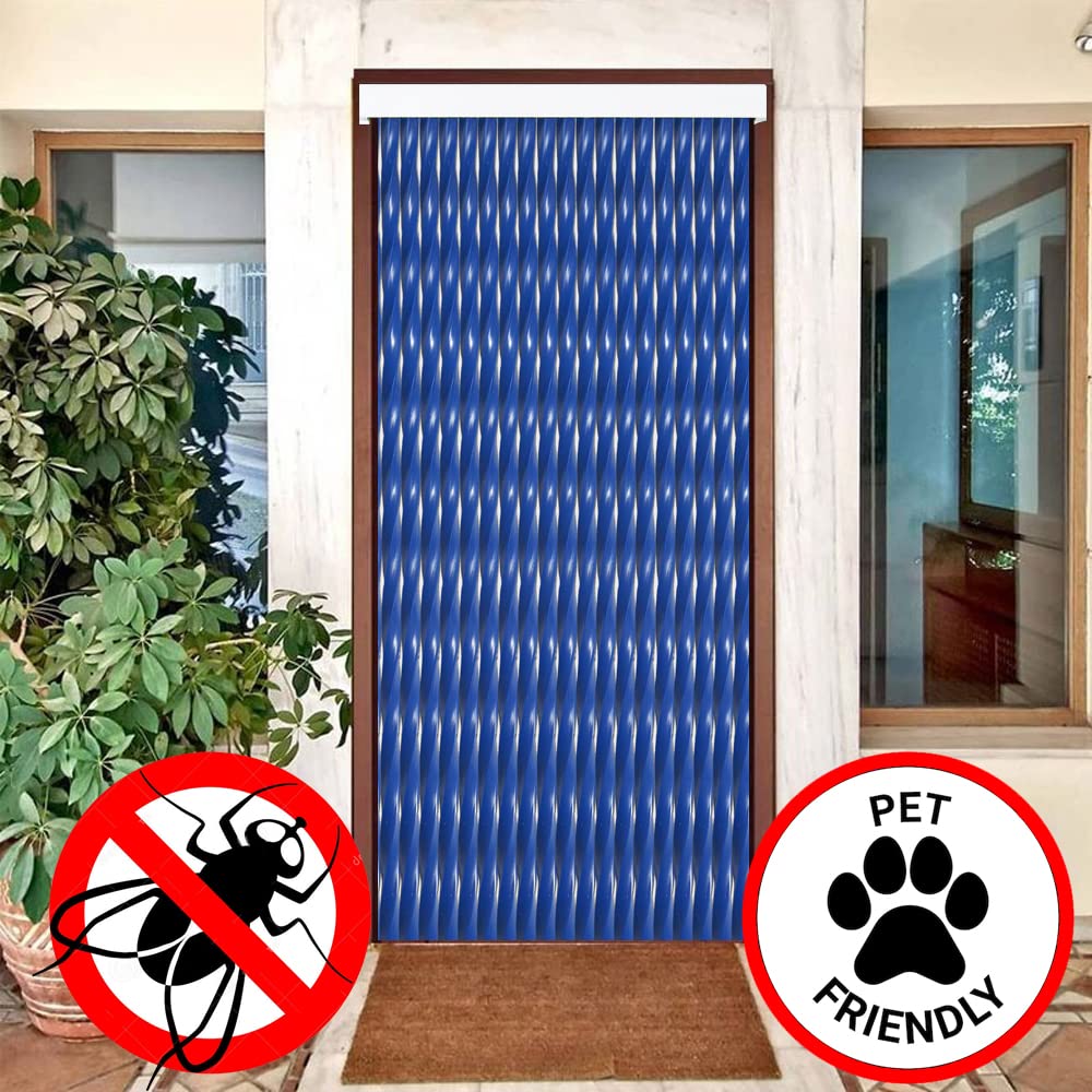 Cortinas - Tenda in corda per esterni, in plastica PVC e barra in alluminio, ideale per terrazze e verande, anti-mosche, blu, 210 x 120 cm