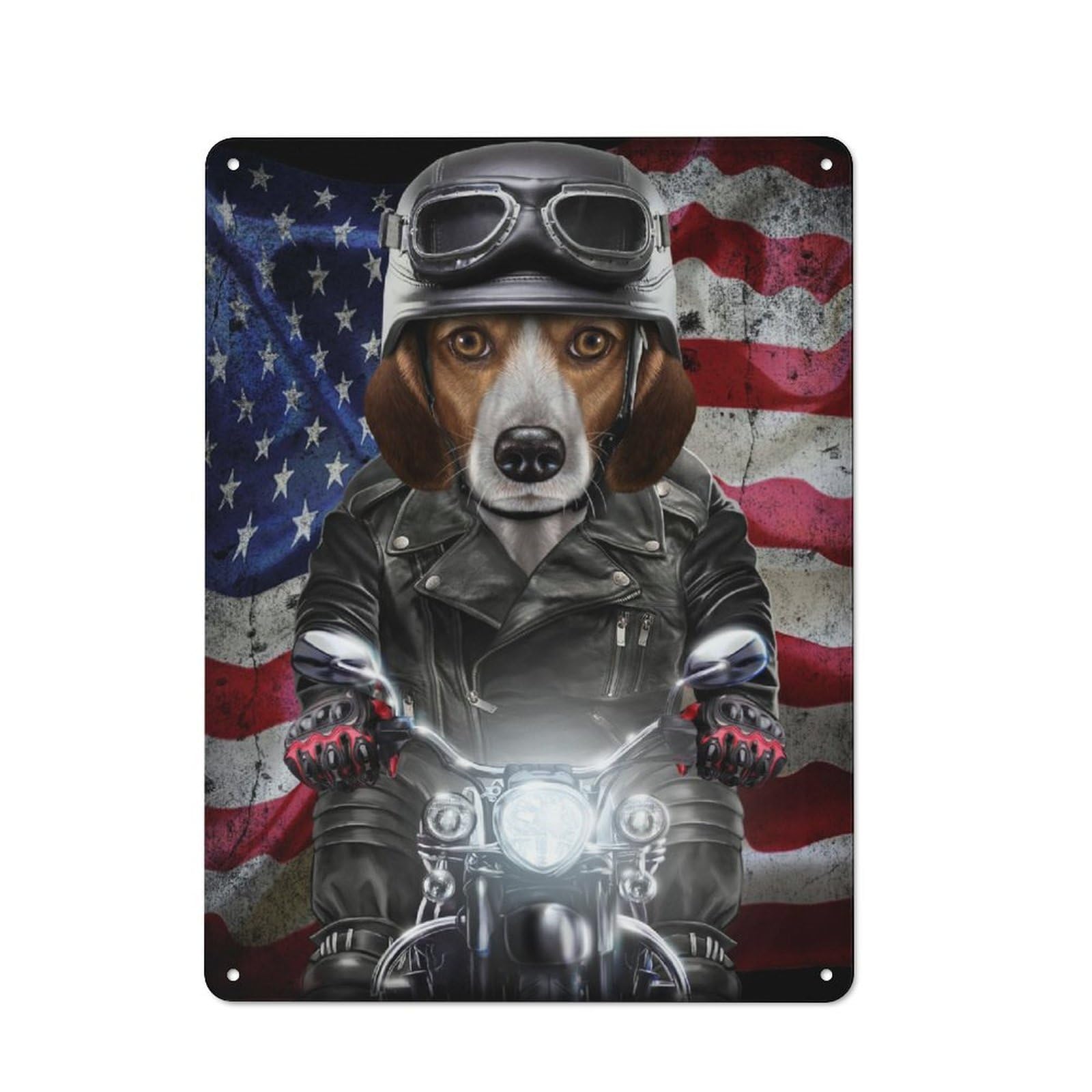 Junmoney Beagle Dog On Motorcycle Tin Sign 40X30cm For Pub Or Café, Vintage Wall Decor, For Café Interior Fans, For Retro Home Interiors