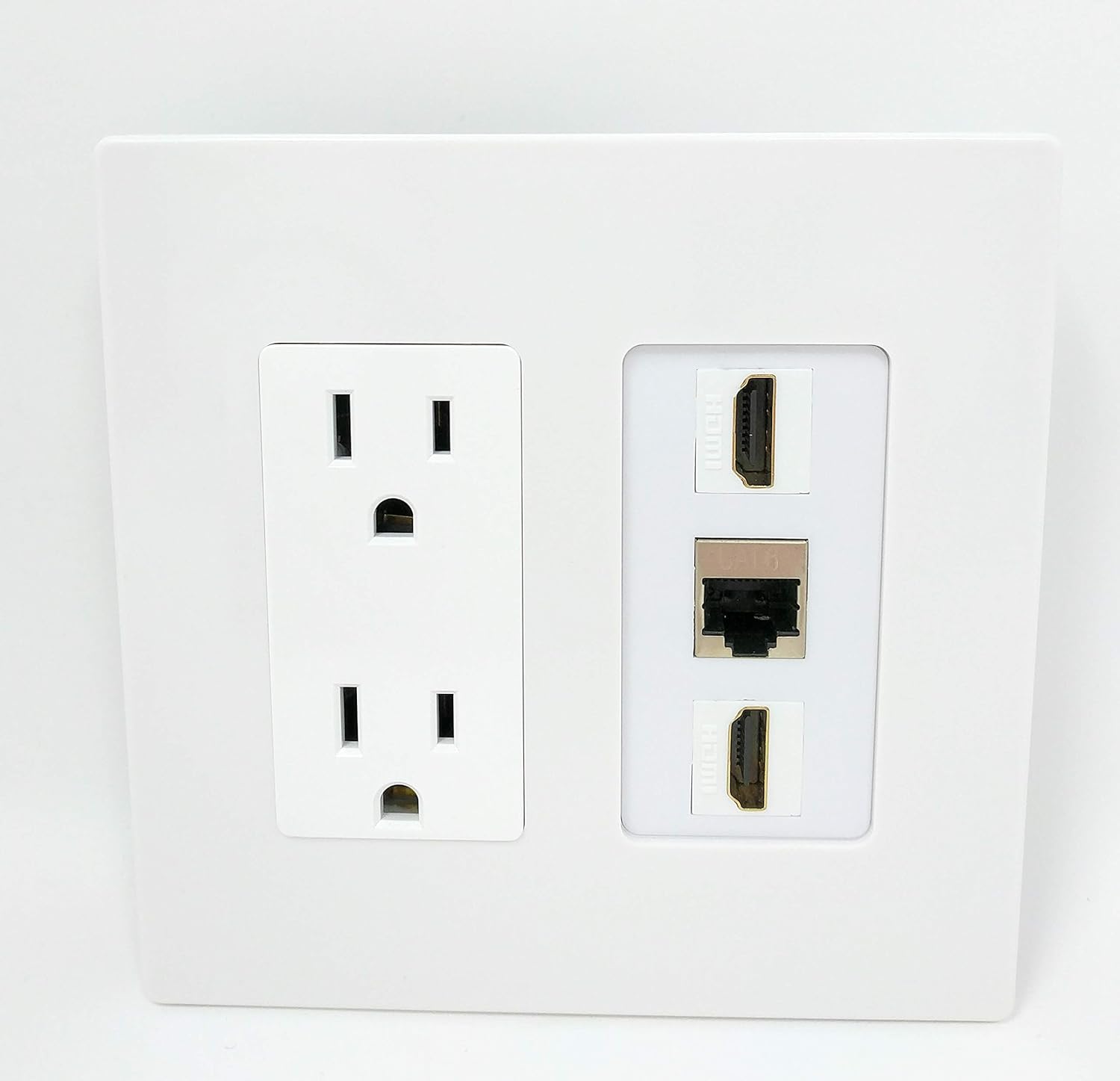 RiteAV USB Charger Outlet 15A/125V with USB Type-A/USB Type-C Charging Ports and 2 x HDMI 1 x Cat6 Shielded Ethernet Decorative White Wall Plate