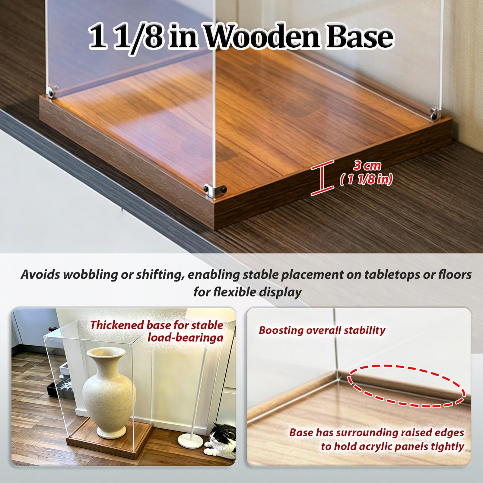 UrbanUp Urna Metacrilato Caja Cuadrada Cúbica de Acrílico Transparente con Base de Madera, Vitrina para Objetos de Colección/Figuras Esquinas Metálicas, Organizador Grande(8x8xH10/20x20x25cm)