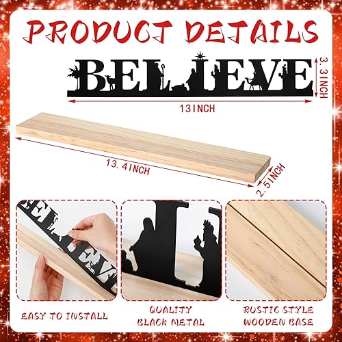 Miniatura 3 de Juego de belenes para Navidad, juego de Belén de metal negro con base de madera, figuras Navidenos para Navidad, fiesta, mesa, estante decorativo