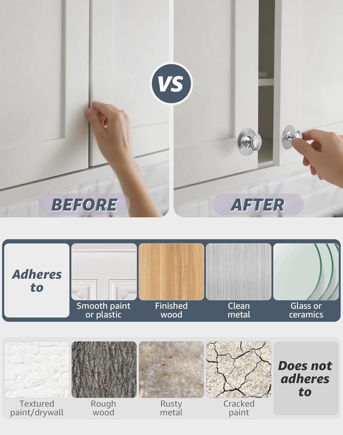 4 Pack Adhesive Cabinet Knobs Silver Stick on Drawer Pulls Stainless Steel Peel and Stick Handles Screwless Cabinet Knobs Sticky Knobs for Closet Dresser Glass Mirror Door