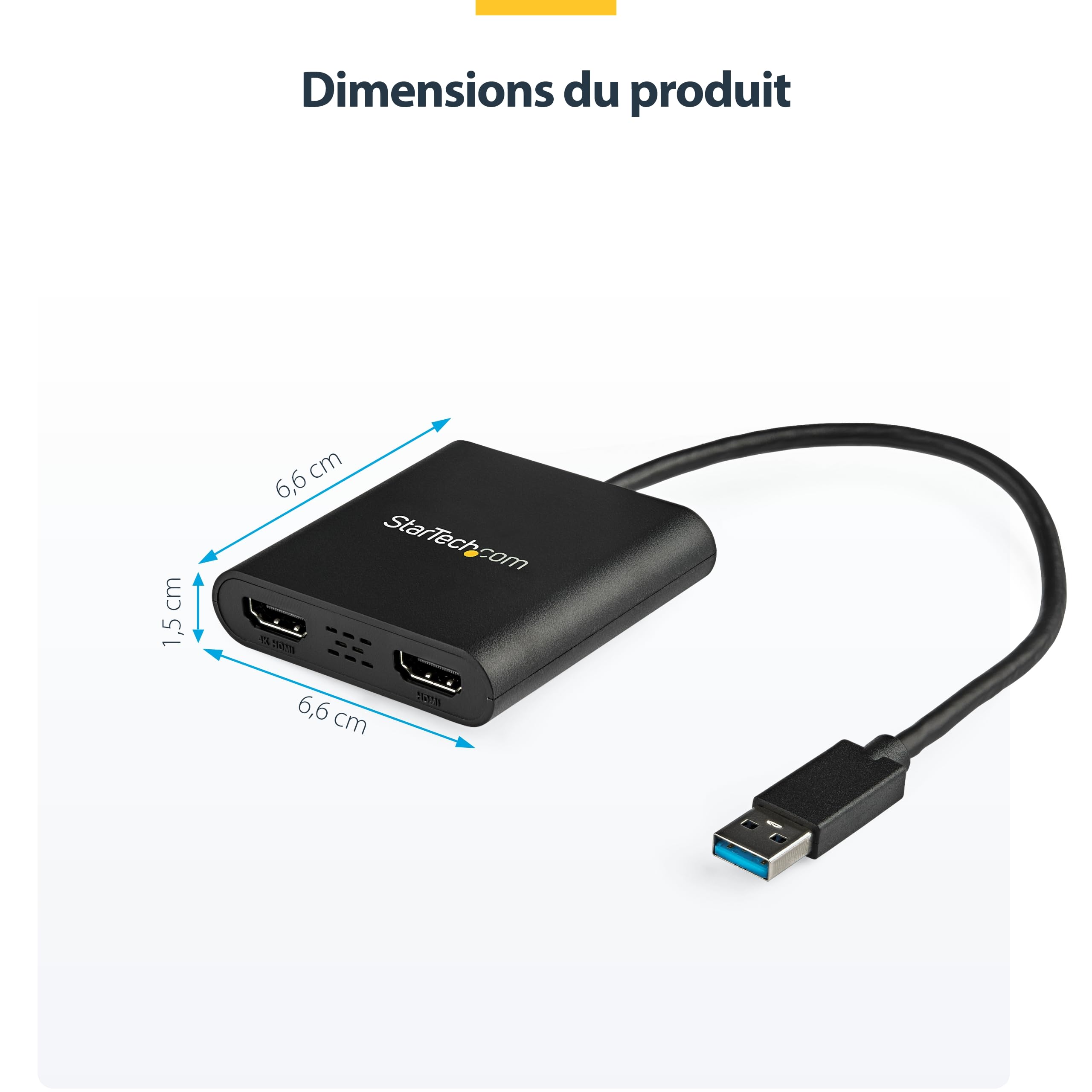 StarTech Adaptateur USB-A 3.0 vers Double HDMI 4K 30Hz 1080p 60Hz pour Double Écran