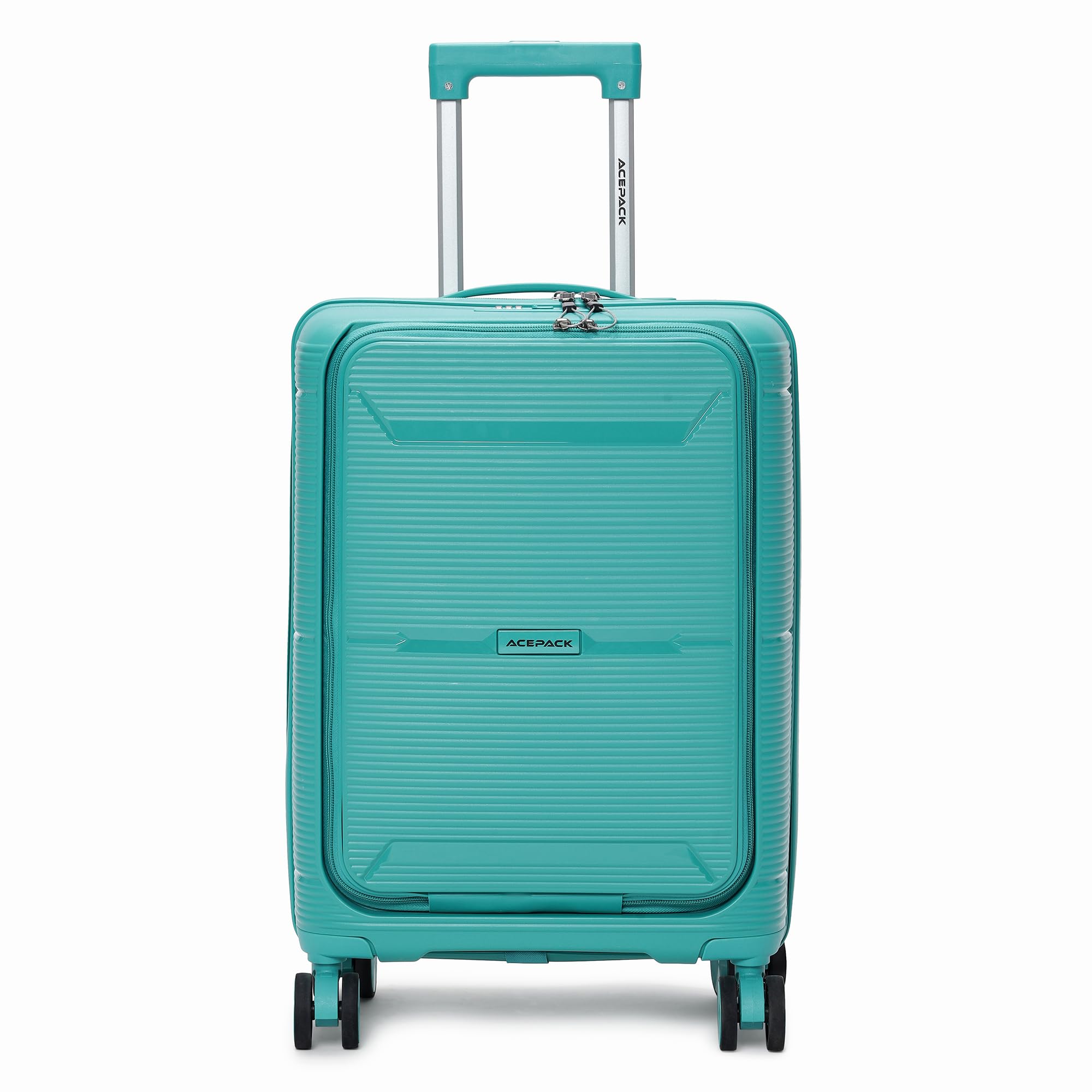 Columbia Front Open 57cm Small Size Lightweight Polypropylene Suitcase | Anti-Theft Double Zipper | Built-in Number Lock | Spacious & Durable Luggage with Laptop Compartment (Light Green)