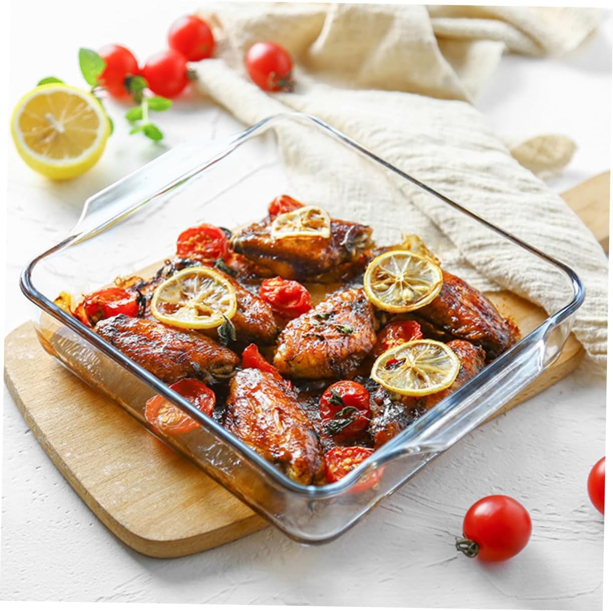 Practical Pizza Baking Dish Double Handles Home Oven Microwave Safe Tempered Glass