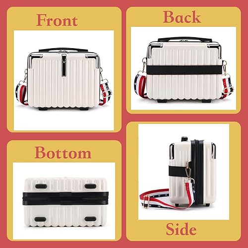 Miniatura 5 de Mini maleta rígida bolsa de maquillaje de viaje, estuche de cosméticos portátil con correa para el hombro para mujeres, Negro -