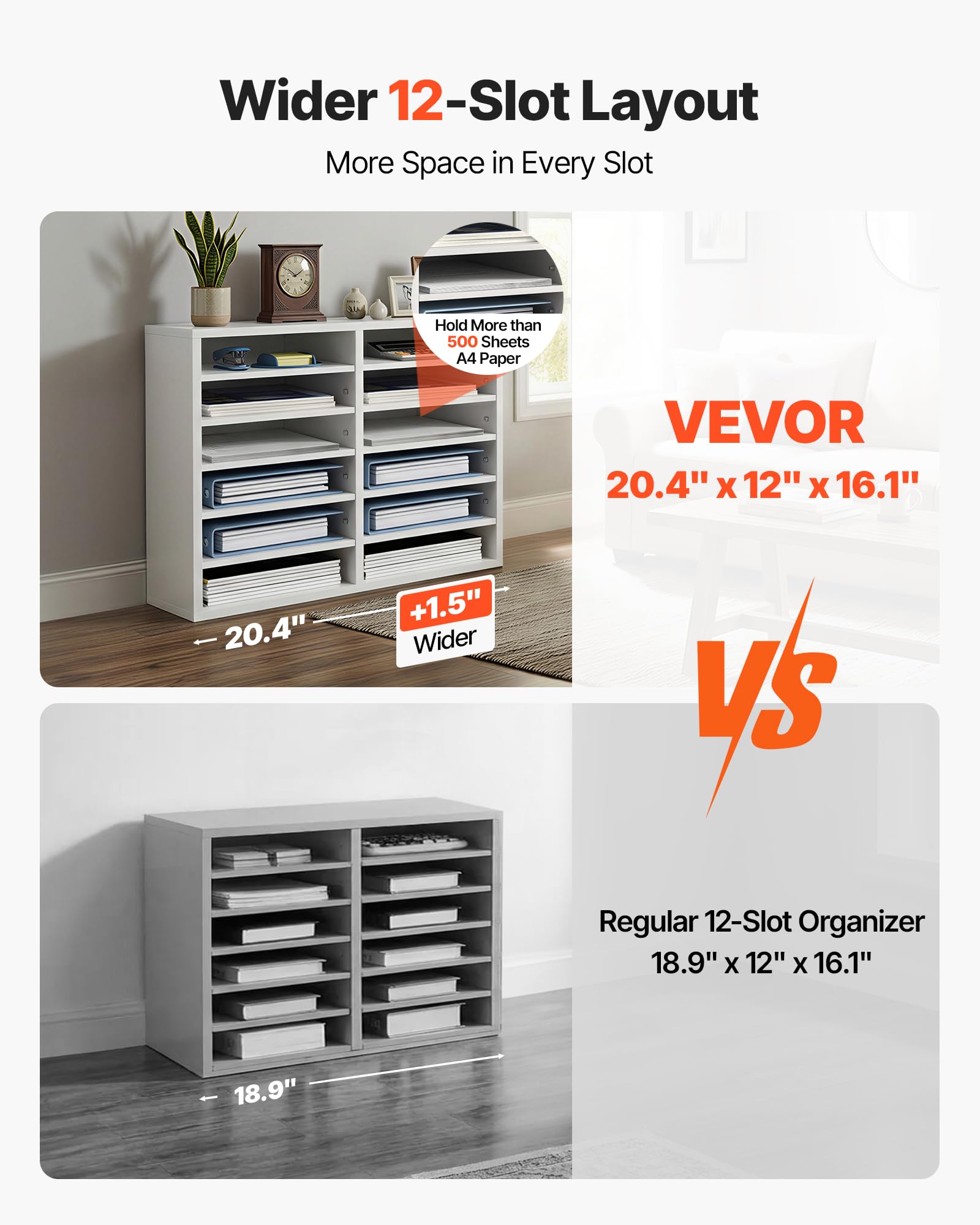 VEVOR Organizador de Literatura de madera Aglomerado Estante de Almacenamiento de Documentos de 12 Compartimentos 52x30,5x41 cm Clasificador de Literatura con Estantes Ajustables para Oficina, Blanco