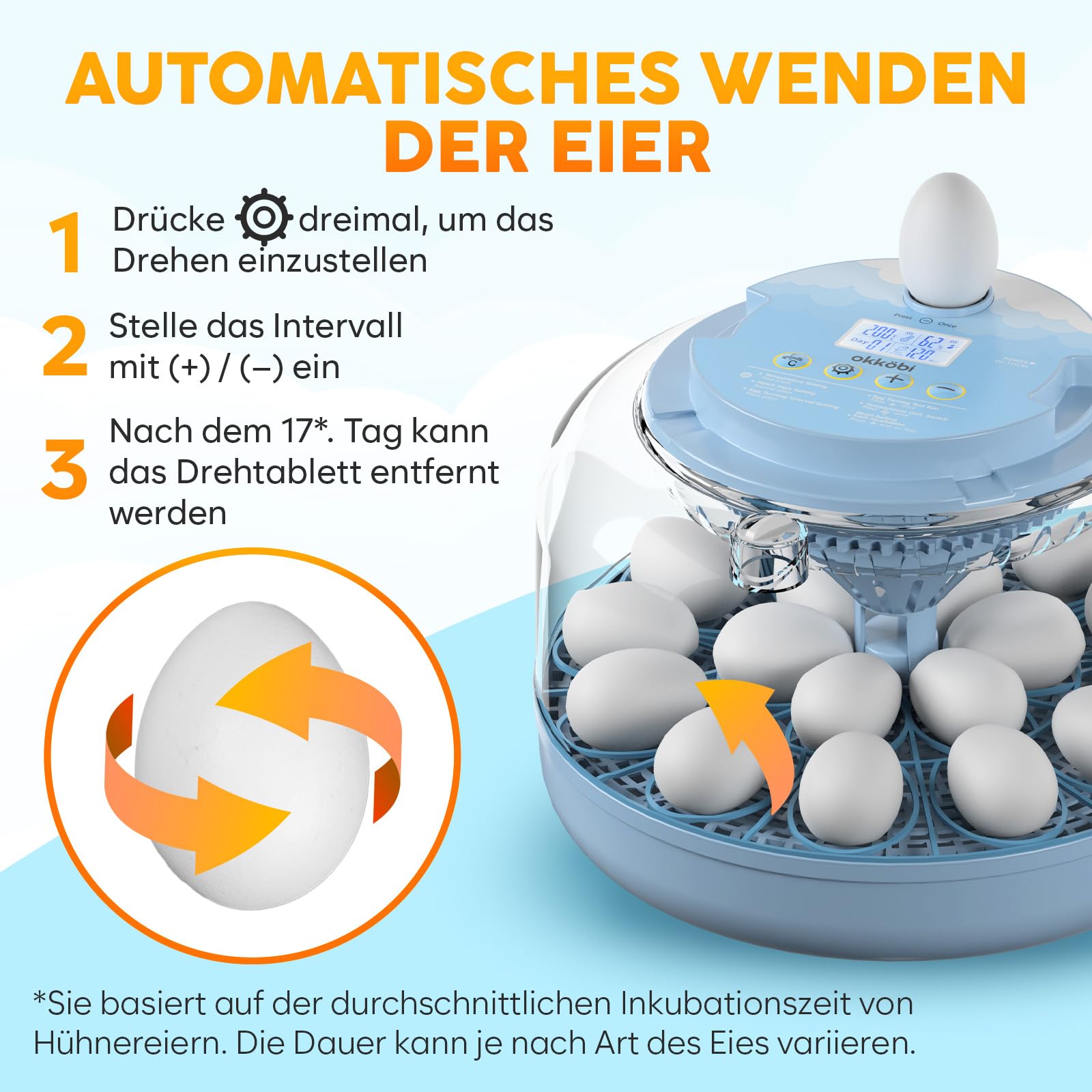 E18 Brutautomat für 18 Eier Vollautomatisch mit automatischem Wenden