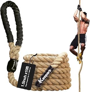 Keepark 1.5 Inch Hemp Gym Climbing Rope 10-50FT for Full Body Fitness Training Adults Kids Indoor Outdoor