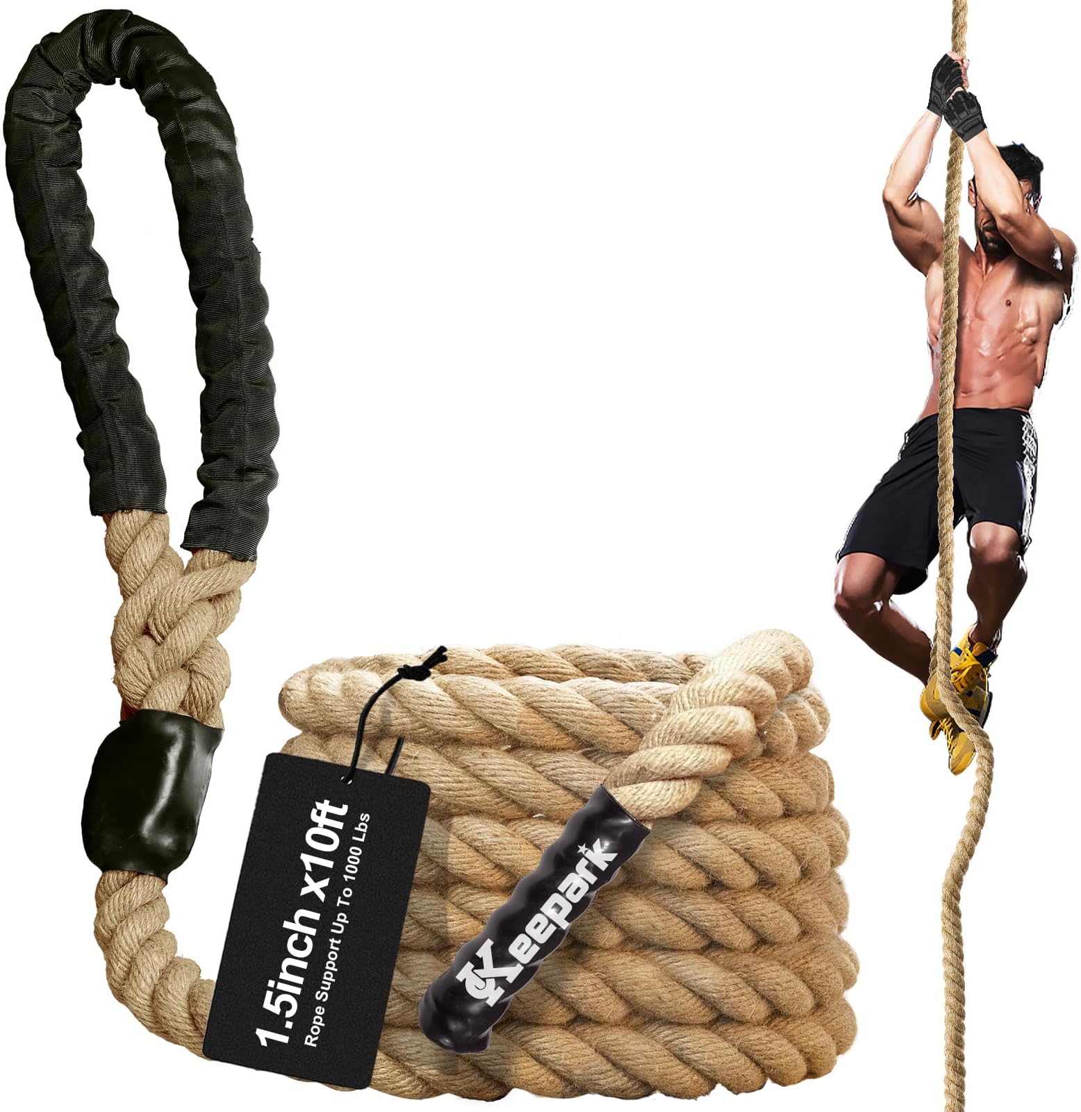 Climbing Rope 1.5 Inch Diameter 10FT 15FT 20FT 25FT 30FT 35FT Gym Climbing Rope for Fitness & Strength Training, Workout Exercises Climbing Rope for Adults Kids Outdoor or Home Indoor