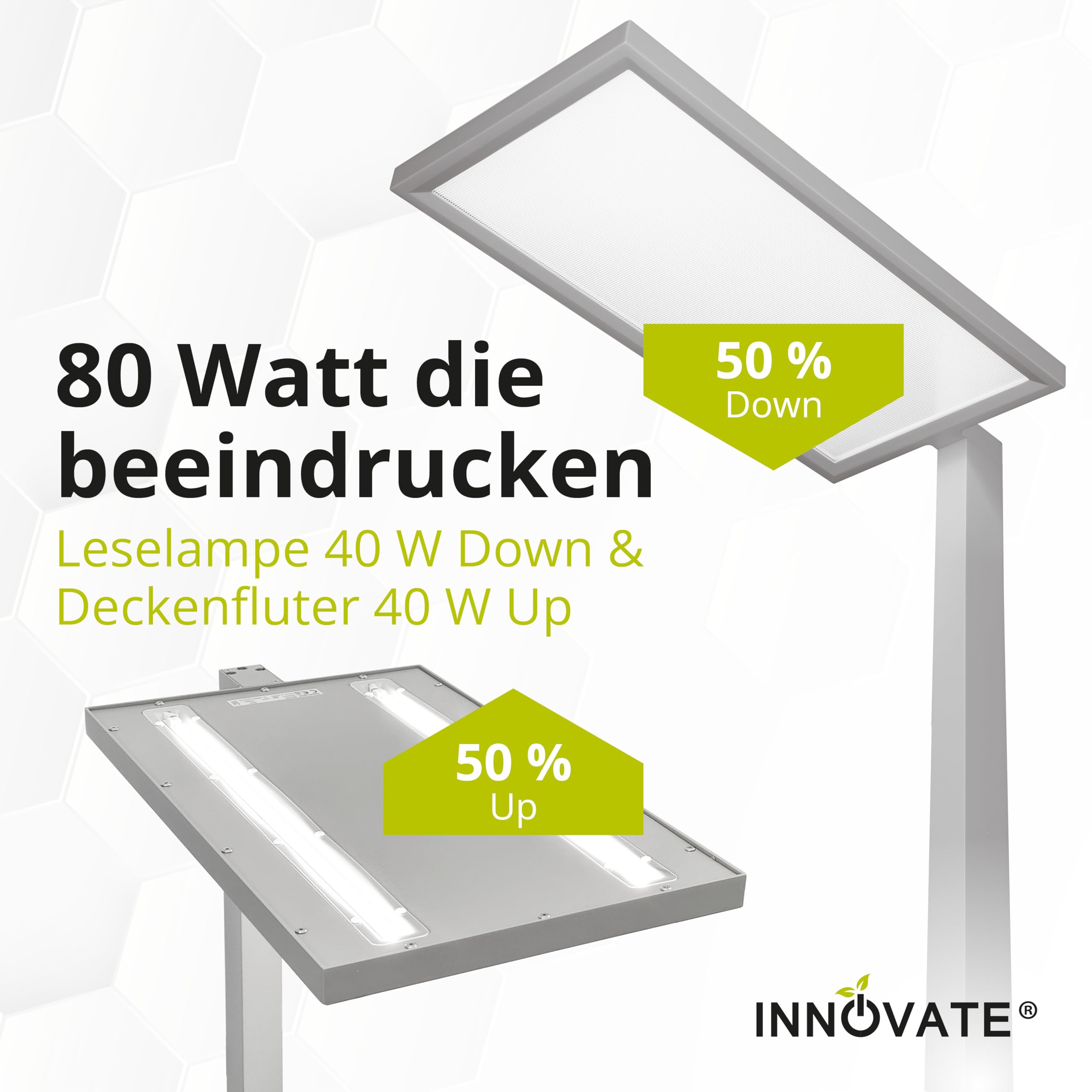 INNOVATE LED Stehlampe Büro Dimmbar 7500lm UGR< 19 80W Deckenfluter Silber | Tageslichtlampe Schreibtisch Stehlampe Dimmbar I Stehlampe LED Home Office Schreibtische & Arbeitsplätze Stehlampen