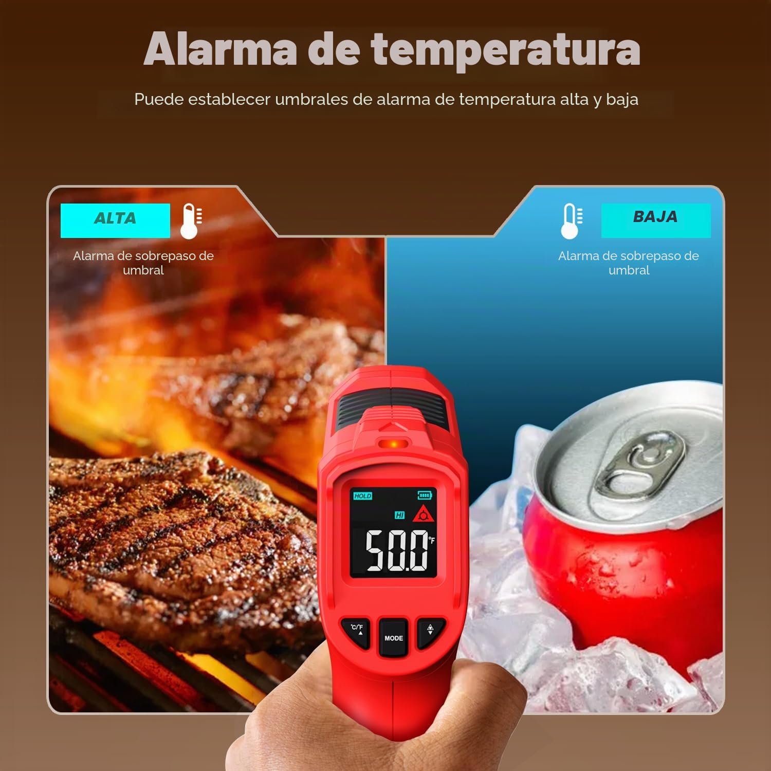 Wintact Pistola de termómetro infrarrojo láser, pistola de temperatura de calor de superficie, termómetro digital sin contacto para cocina, cocina, horno de pizza, barbacoa, plancha (WT313B)