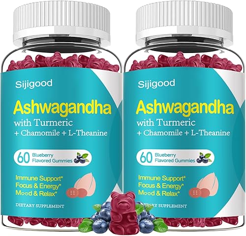 Paquete de 2 gomitas de Ashwagandha, apoyo para la inmunidad, relajación, calma y sueño, suplementos de Ashwagandha para hombres y mujeres, sabor