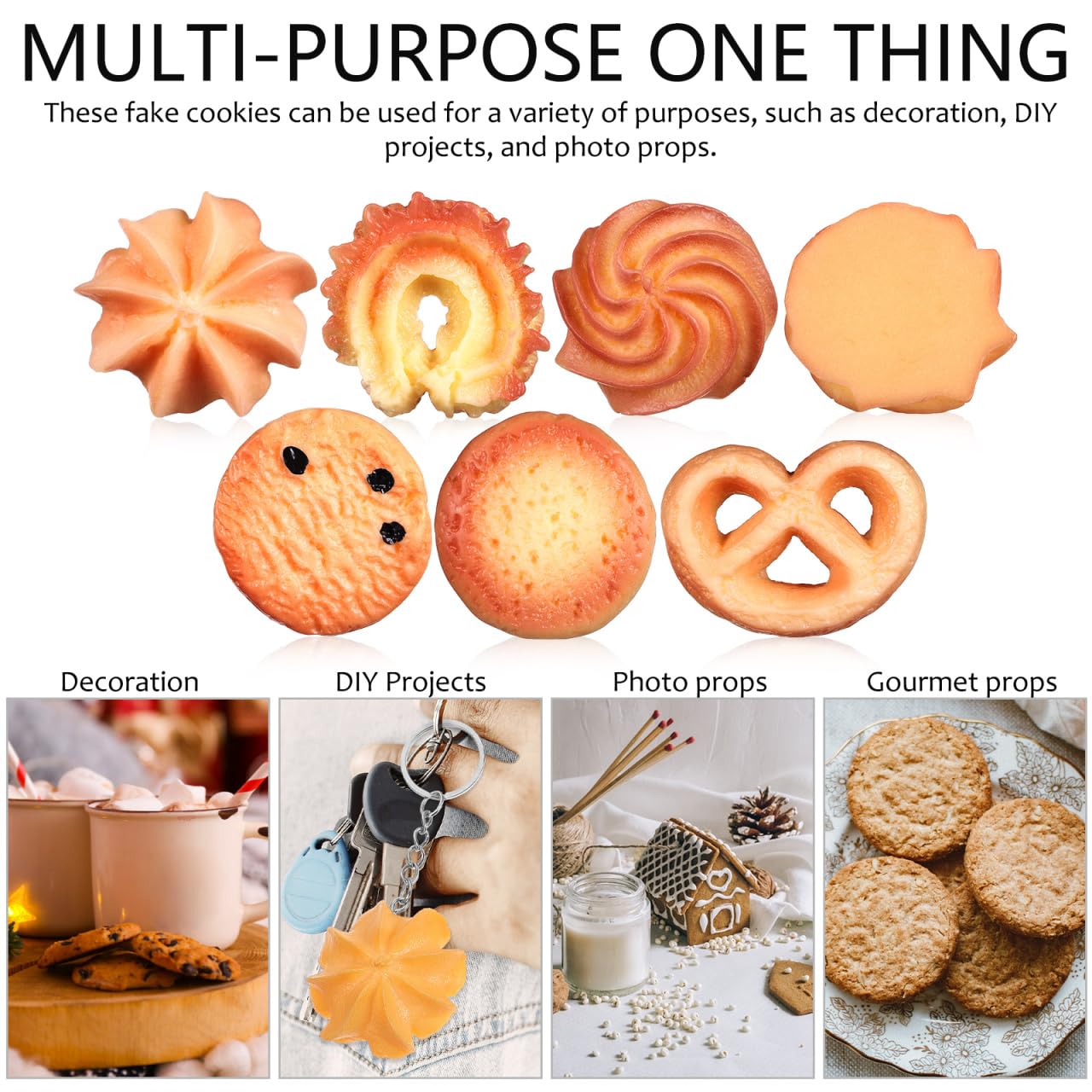Toyvian 6 Pcs Realistic Fake Cookies Artificial Biscuits Mini Pretend Food Ornaments for Party Home Decor Photo Props Play Food Accessories - Image 4