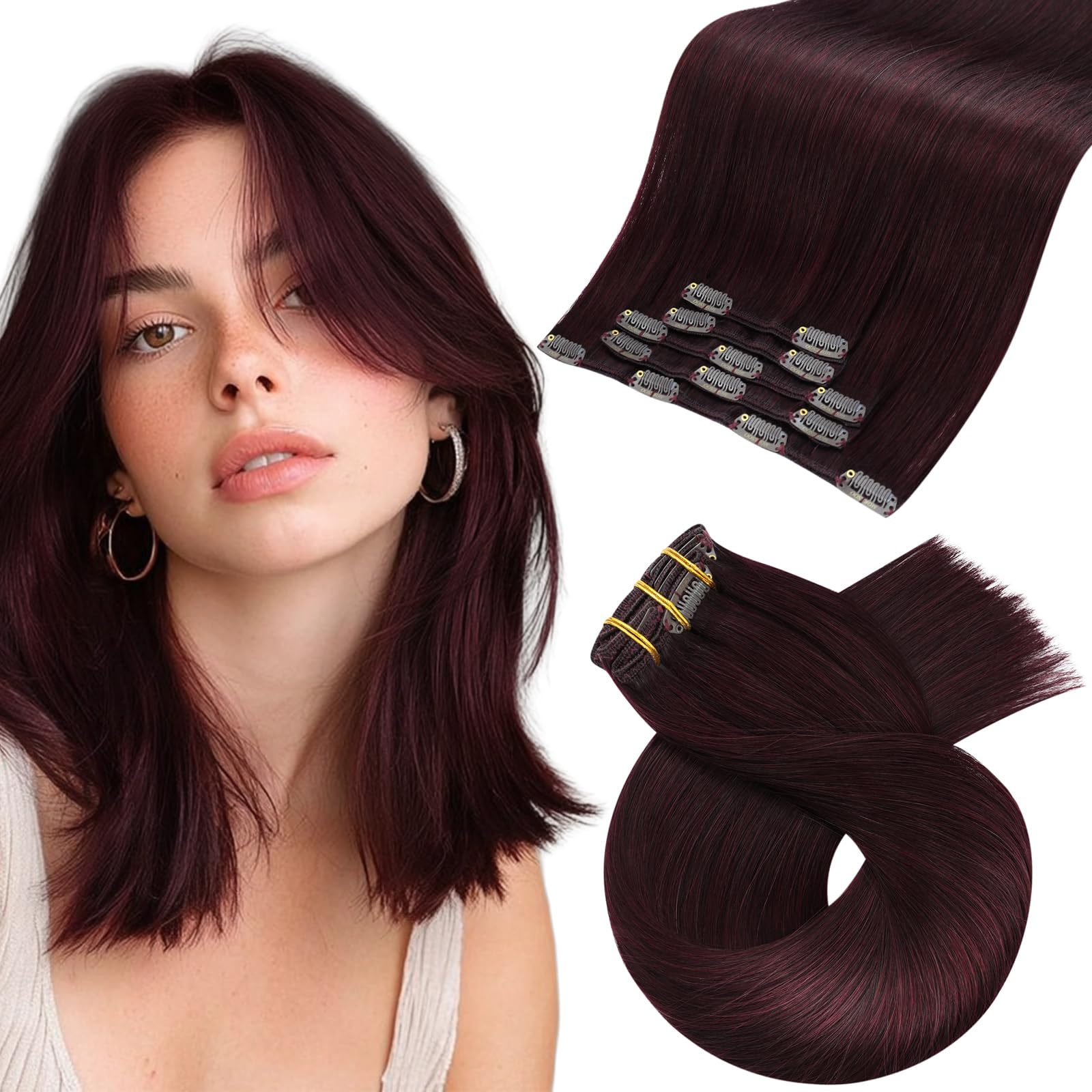 Moresoo Human Hair Extensions Clip in Real Hair Ash Blonde with Bleached Blonde Clip in Hair Extensions Remy Human Mid-length Hair Layered Add Volume 14 Inch 5pcs/80g #P18/613 — view 85