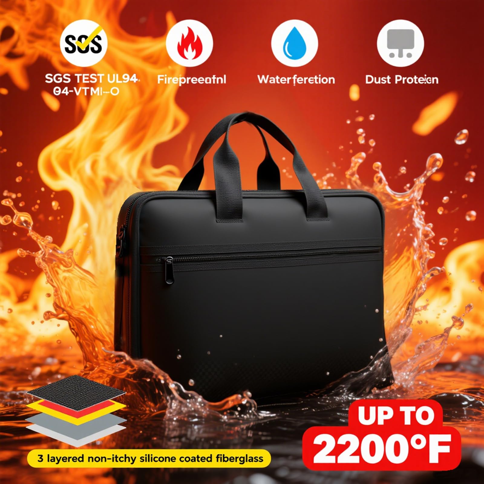Pochette Ignifuge et Etanche avec 13 Compartiments, Porte Documents Ignifuge, A4 Pochette Anti Feu pour Passeport, Certificats, Bureau