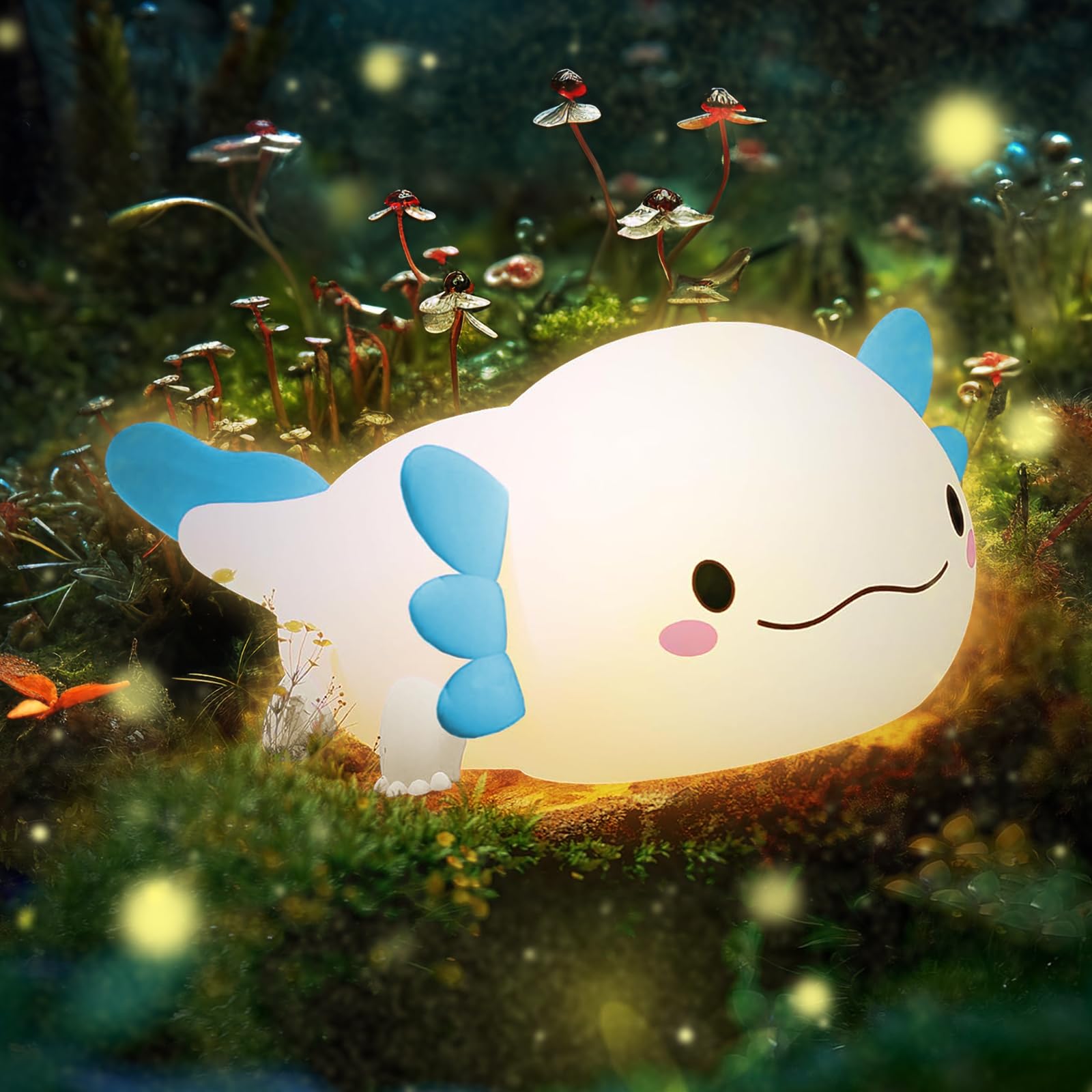 Axolotl Night Light,Cute Axolotl Lamp,Food Grade Silicone Nursery Nightlight,Rechargeable/Dimmable LED Squishy Novelty Animal Bedside Touch Lamp,Baby Room Decor, Axolotl Gifts for Kids/Boys