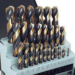 29Pcs Cobalt Drill Bit Set, 135 Degree Tip High Speed Steel with Black and Gold Finish, Stainless Steel, Plastic and Wood with Metal Indexed Storage Case 1/16"-1/2"
