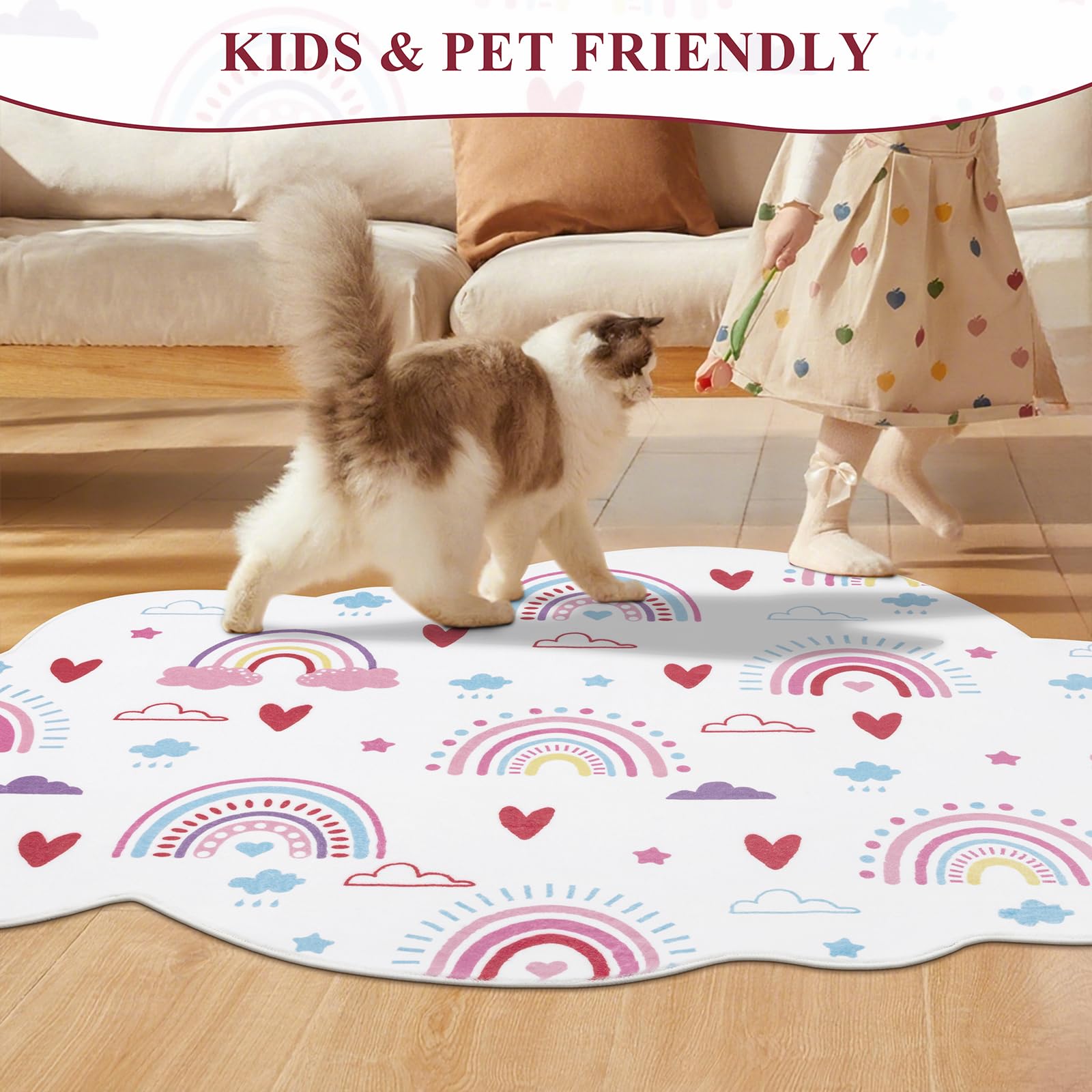 Regenbogen-Teppich für Kinderzimmer, flauschig, weich, dekorative Bodenmatte, Wolkenform, waschbar, Teppiche für Mädchen, Schlafzimmer, Zeltschloss, Badezimmer, Kinderzimmer, Kindertagesstätte