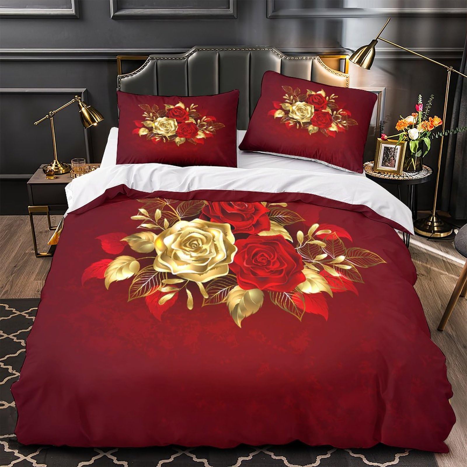 MMDASBVPE Romantic Flowers Comforter Cover 3D Print Hypoallergenic 3PCs Bed Linen Hidden Zipper Duvet Cover Extra Soft Breathable for Teens Youth Adults Women Kids Boys Super king（260x220cm）
