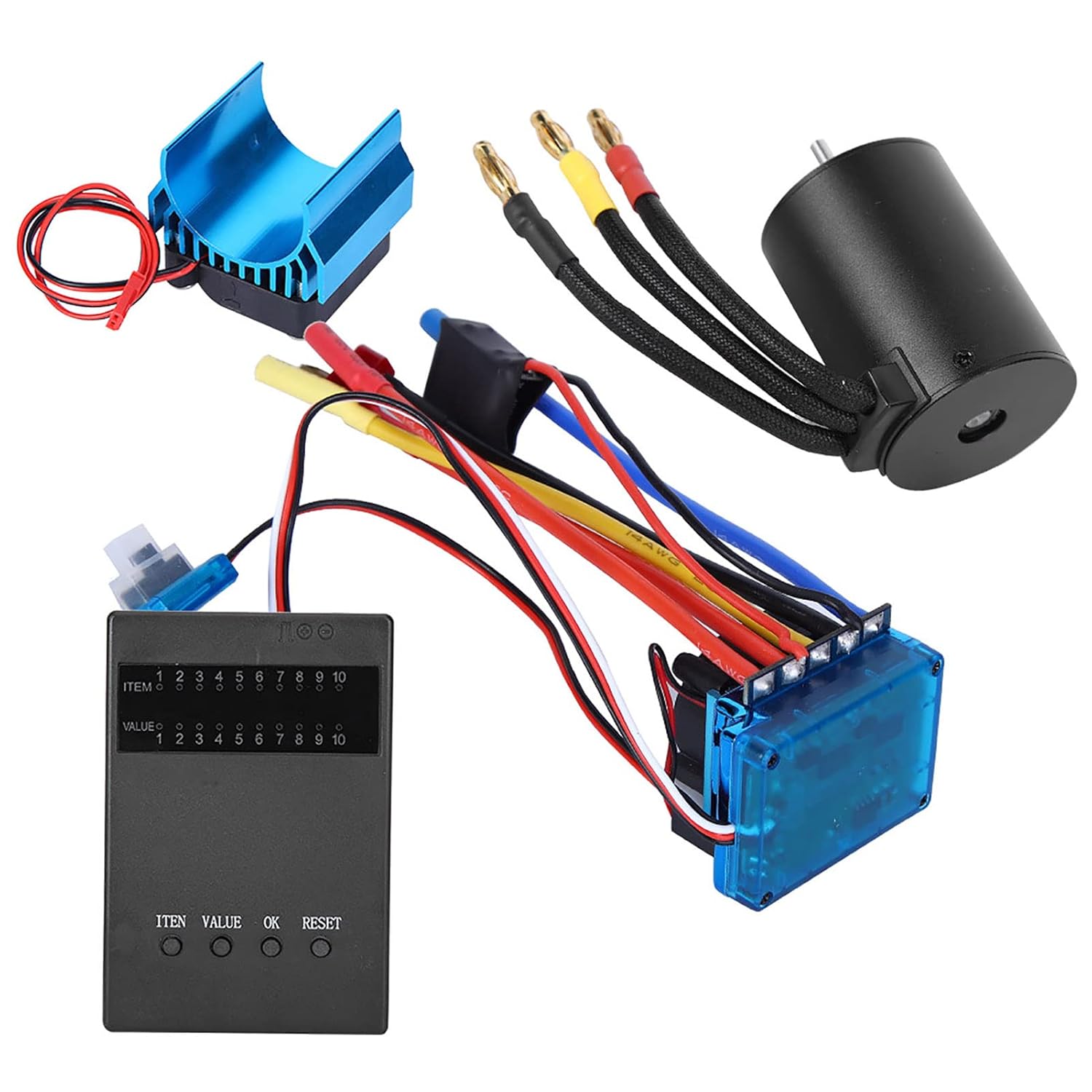 VGEBY Motor ESC, 120A Alloy 1:10 Scale Remote Control Motor Brushless ESC Set -3650 Motor 4300KV+Brushless ESC + Heat Sink + Program Card Fit for 1/10 RC Car(120A) Combo