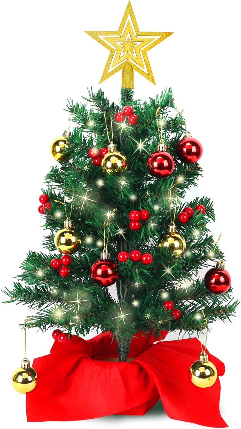 24 Inch Tabletop Christmas Tree with 2 Set LED Lights Holiday