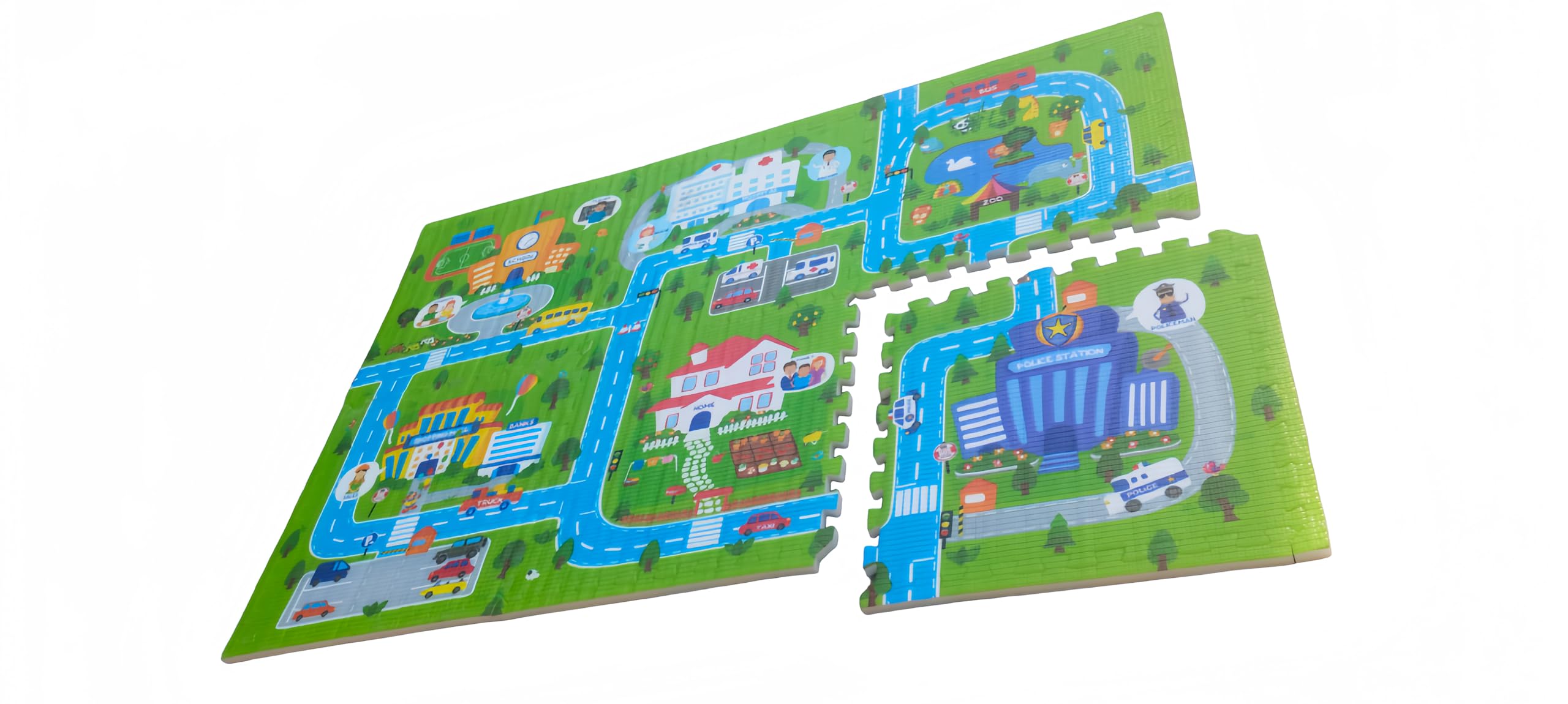 The Tickle Toe Double-Sided EVA Foam Puzzle Mat | Tummy Time| Kids Room Mat for Babies and Toddlers 5.6 x 3.8 ft. (City)