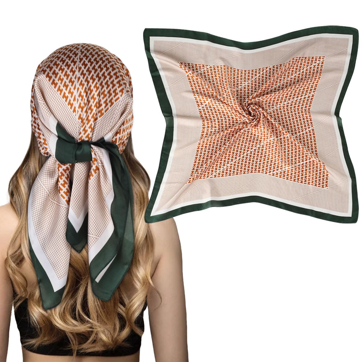 EXTREE Fashion Silky Satin Headscarf for Women Girls: Exquisite Pattern Lightweight Silk Graceful Scarfs 27.5 x 27.5 inches