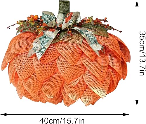 Miniatura 7 de Corona de arpillera de otoño, corona de calabaza de arpillera, corona de calabaza de Acción de Gracias para puerta delantera, decoración de calabaza