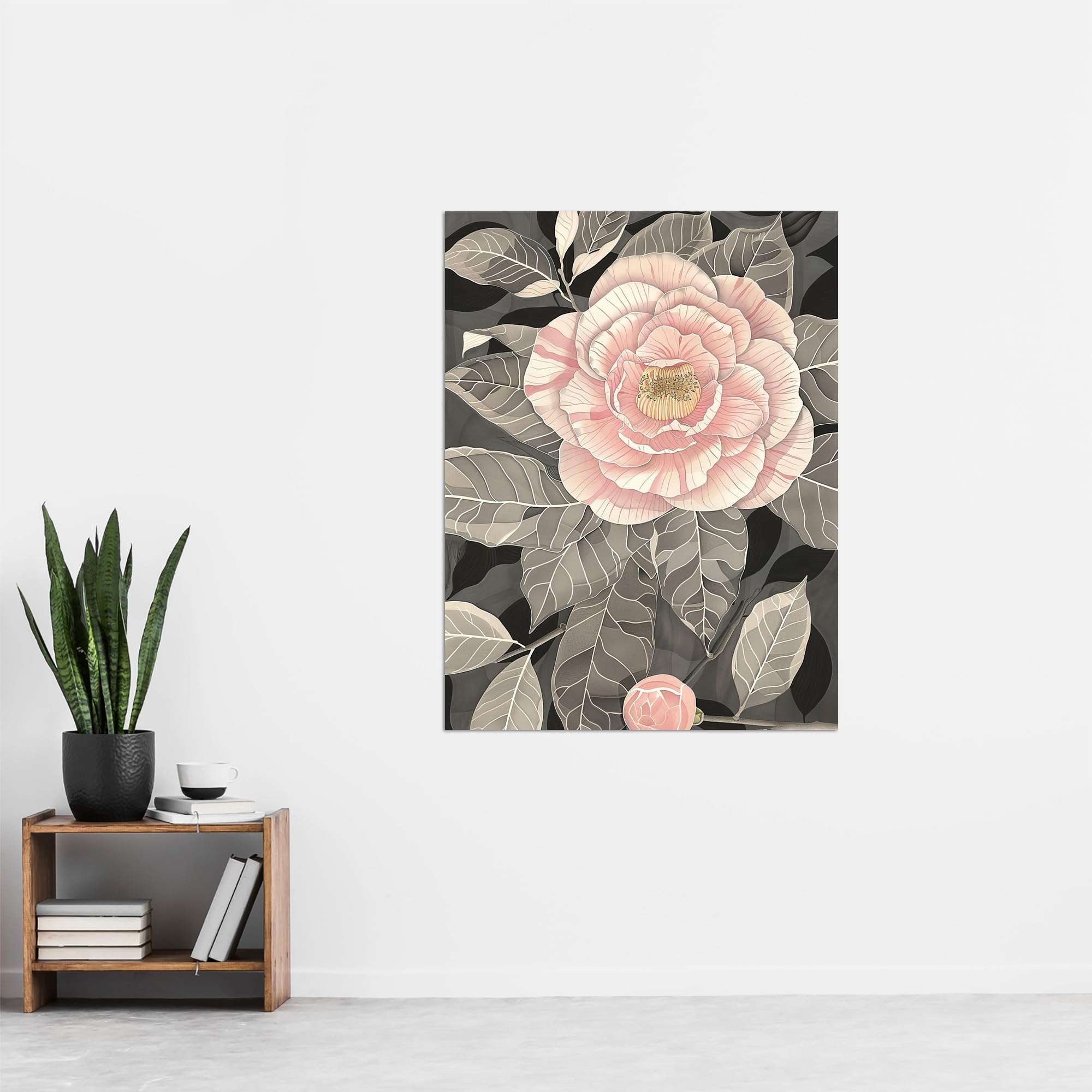 Artery8 Stylised Pink Camellia Flower Pastel Colour Living Room Extra Large XL Wall Art Poster Print, Unframed 24X32", 81L x 61W cm - Image 4