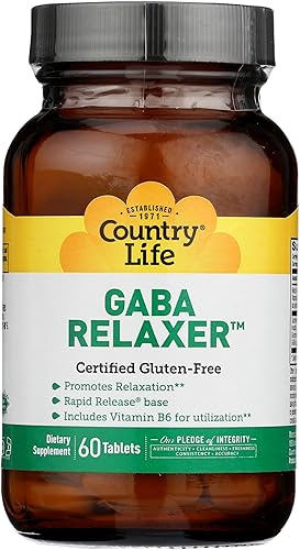Country Life GABA Relaxer, 60 tabletas, certificado sin gluten, certificado vegano