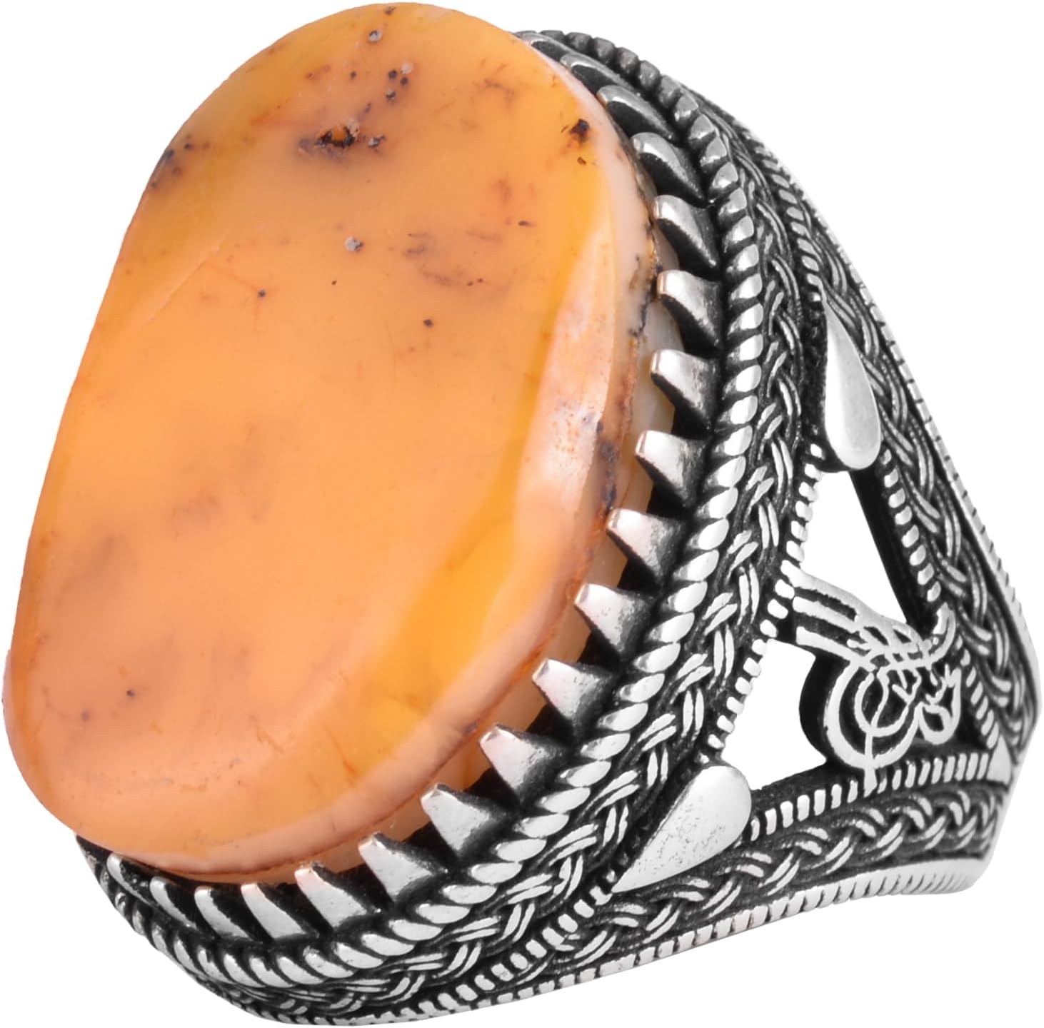 Natural Gemstone Ring for Men – 925 Sterling Silver Big Statement Ring – Ottoman Pattern Handmade Jewelry